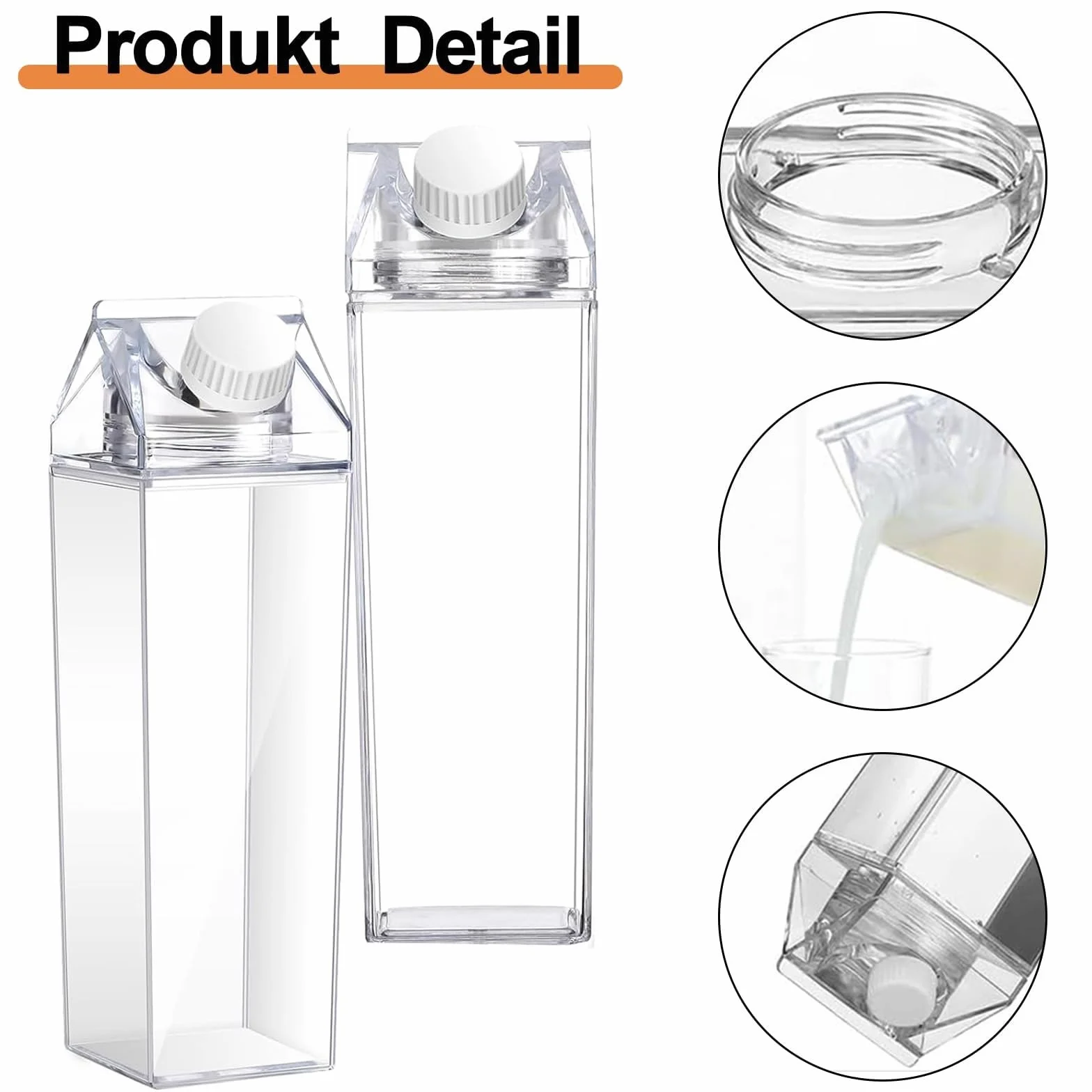 2 Piezas Botella de Agua Transparente, 500 ml de Cartón de Leche transparente, Reutilizable Botella Contenedor de Zumo, Botella de Agua Transparente de Gran Capacidad, para Almacenar Bebidas, Leche