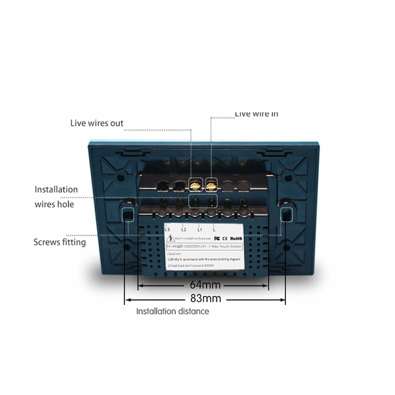 Timbre de puerta con panel táctil de cristal, pantalla de reinicio, interruptor de pared.(Black)