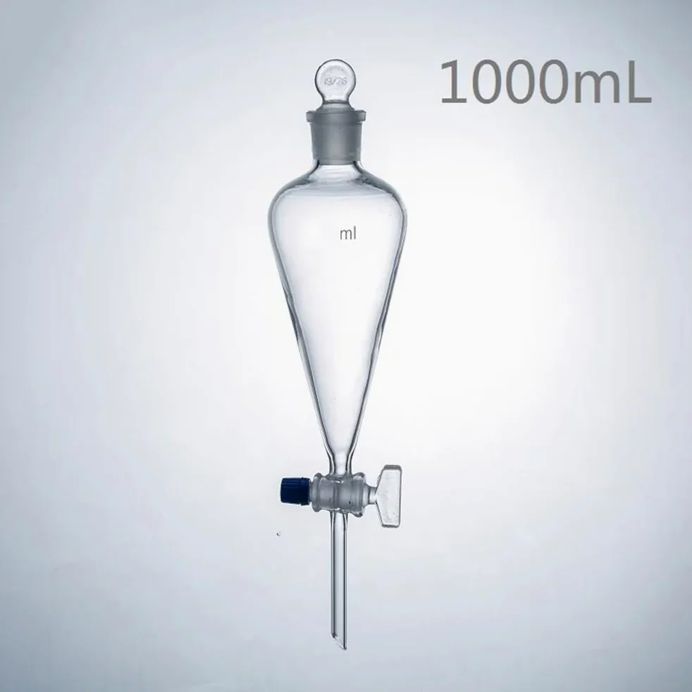 Equipos y suministros de laboratorio Embudo de decantación 1000 ml en forma pera con tapón vidrio esmerilado y llave paso. Equipo laboratorio