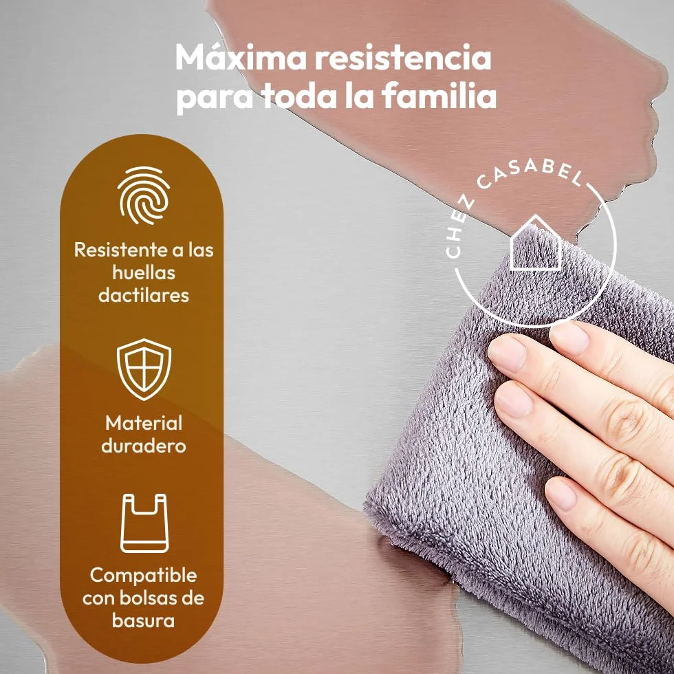 CASABEL Cubo de Basura Selectiva 60L, 2 x 30 Litros, Compartimentos Dobles 2x30L, Acero Inoxidable blanco, Papelera de Reciclaje de Pedal Rectangular, Anti Trazas, Anti Olores