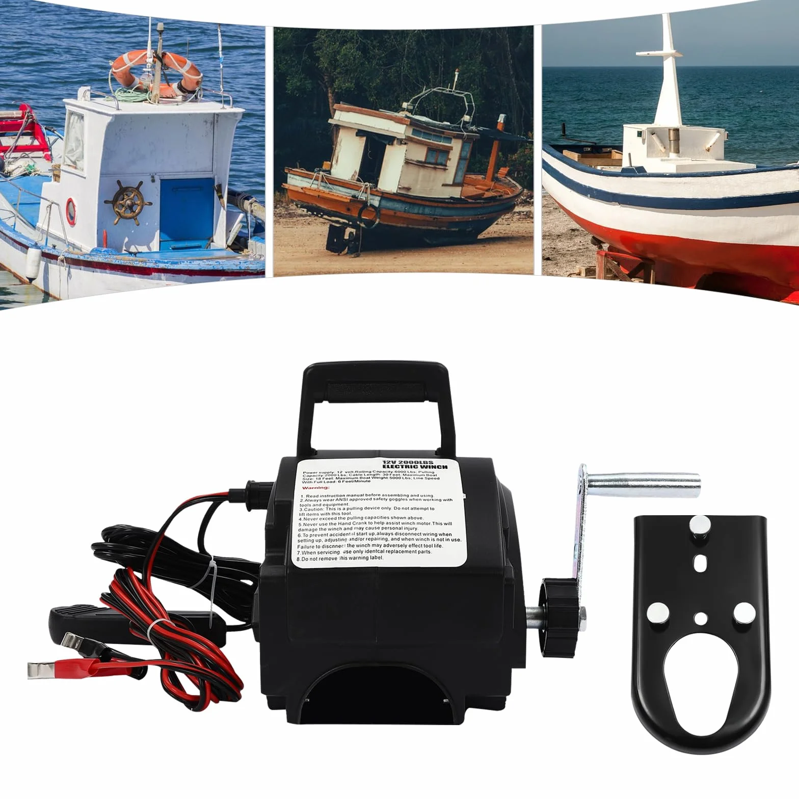 Minus One Cabrestante eléctrico, 12 V, 9,2 m, Fuerza de tracción hasta 907 kg