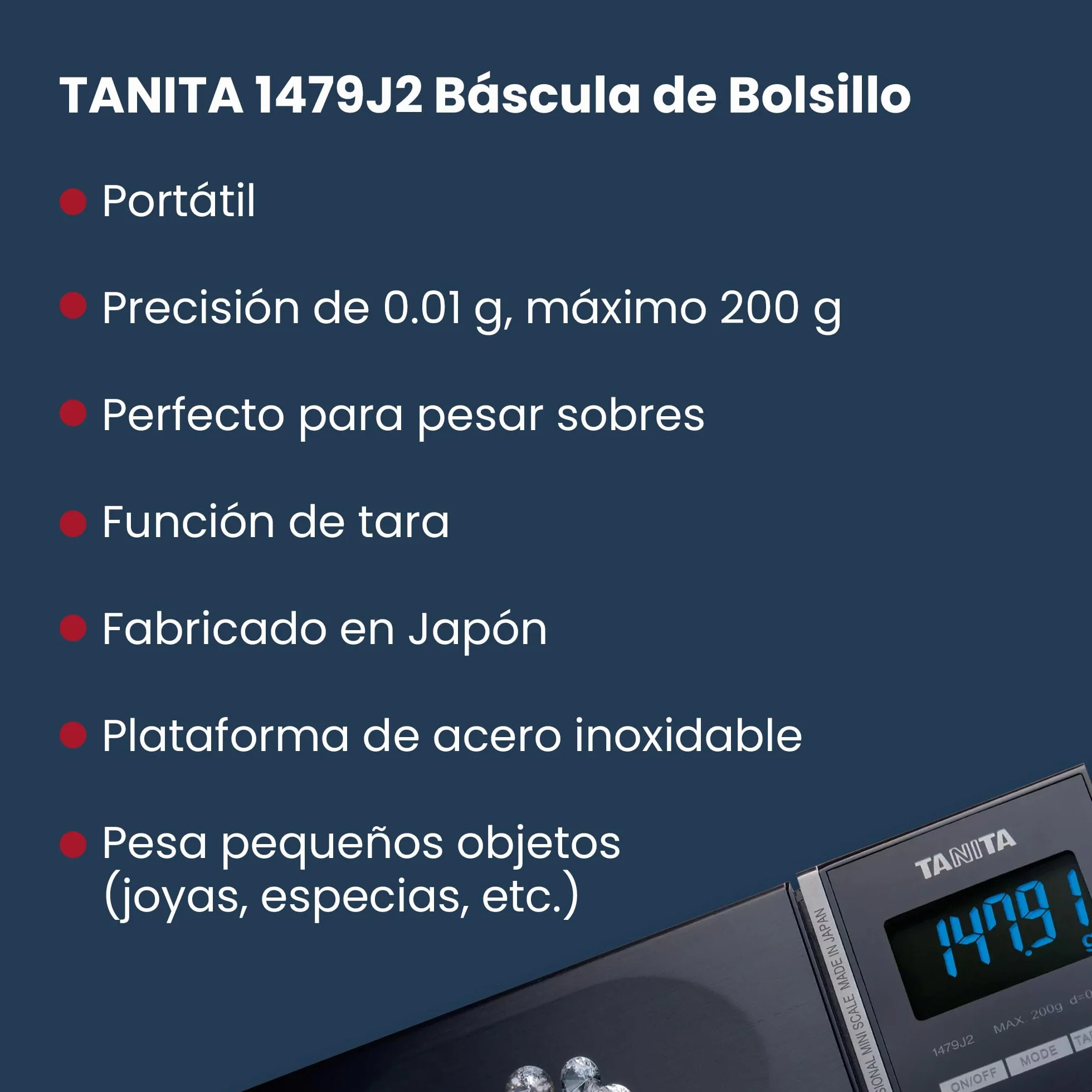 TANITA 1479J2 - Balanza de precisión Profesional. Capacidad 200 gr. Precisión 0,01 gr.