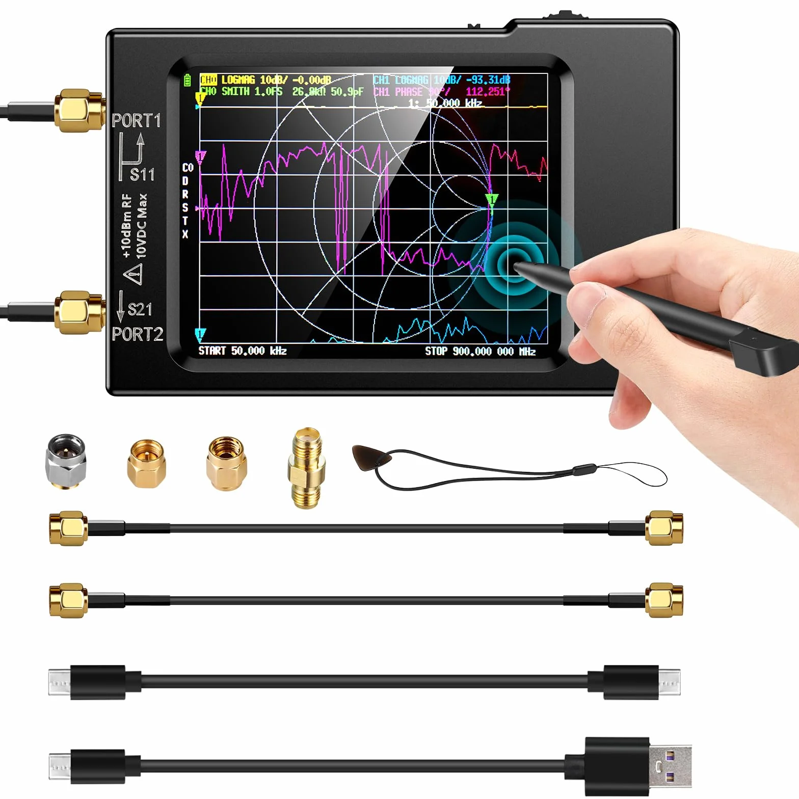 Elikliv NanoVNA-H Analizador Vectorial de Redes, Analizador de Antenas 10KHz-1,5GHz, HF VHF UHF Medición de Parámetros S, VSWR y Análisis de Picos, Fase, Retardo, Gráfico Smith
