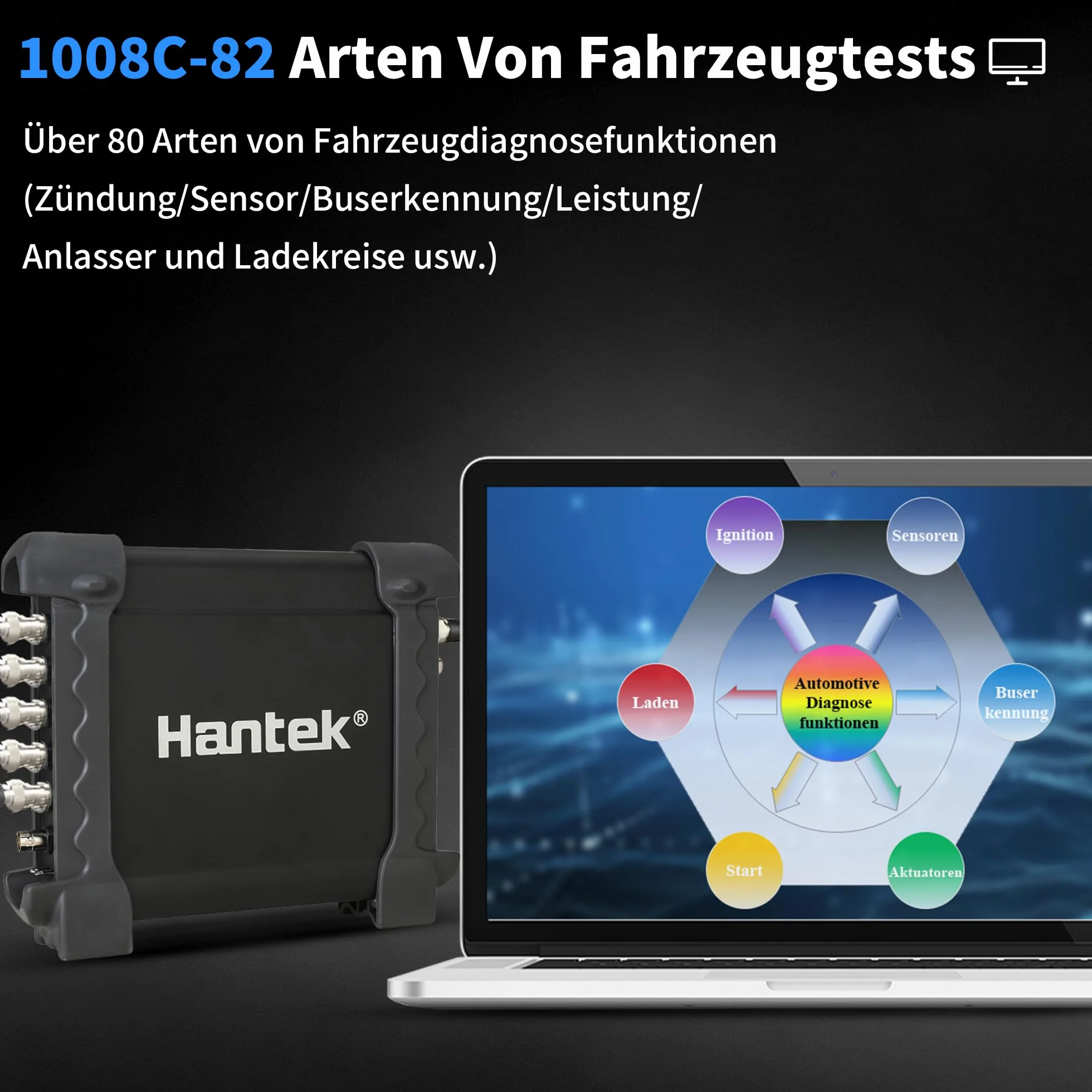 Hantek Osciloscopio virtual de 8 canales con líneas de prueba automáticas HT30A, atenuador HT201 20:1 y cabezal de sondeo de acupuntura HT307 para diagnóstico múltiple de vehículos