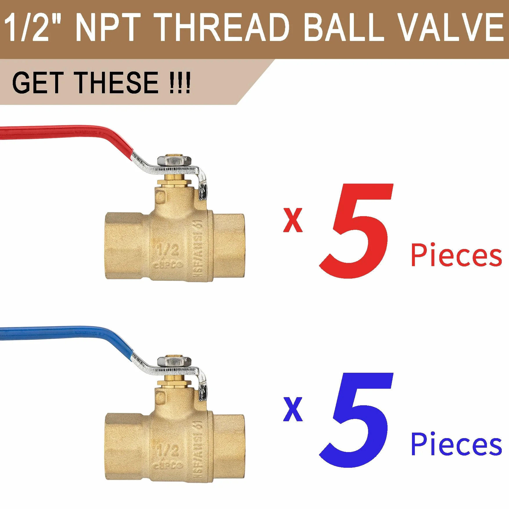 Válvula de bola de rosca NPT de 1,27 cm, 10 unidades, válvula de cierre LING-BV1-1/2FNPT-10