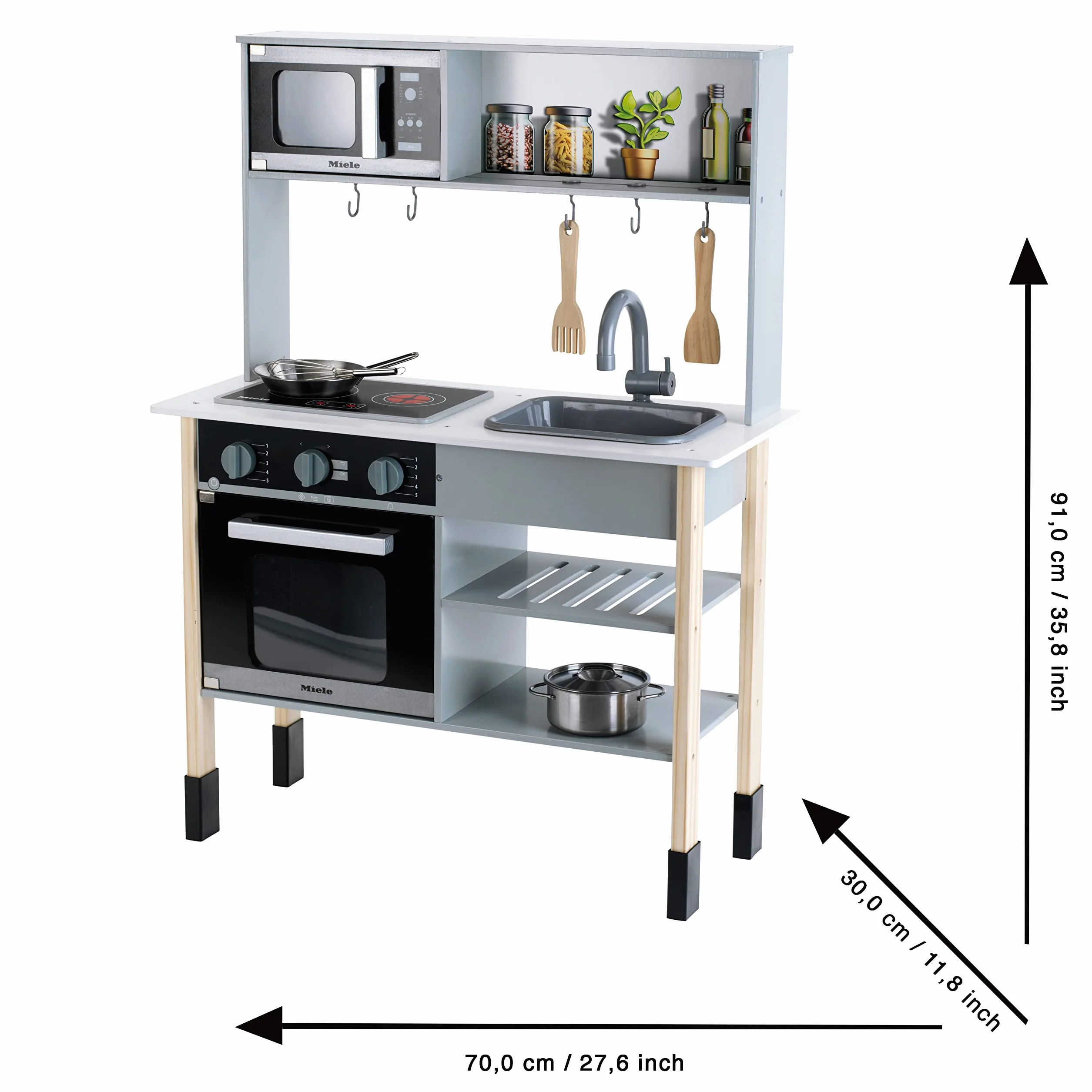Theo Klein 7199 Cocina Miele de Madera y Acero Inoxidable, Juguete para niños 70x30x91 cm