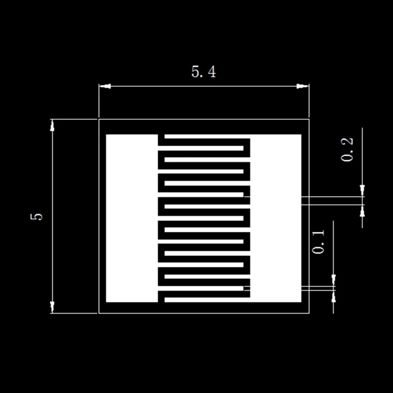 10 electrodos interdigitados de oro - Matrices IDE de cerámica de alúmina de 200 μm for sensores - 5 x 5,4 mm, alta precisión