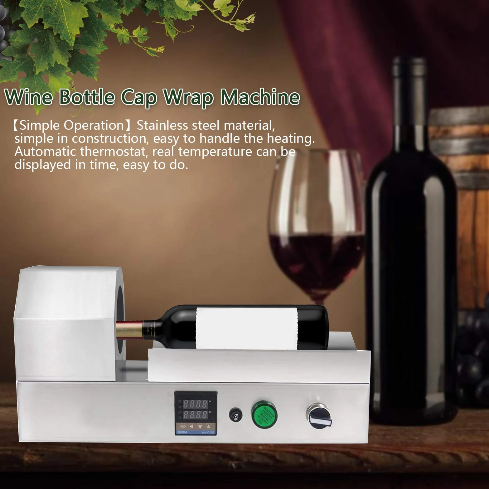 YJINGRUI 2000W Encapsuladora Termorretráctil para Botellas Selladora de Cápsula Eléctrica de Acero Inoxidable con Temperatura Ajustable LED Panel 220V