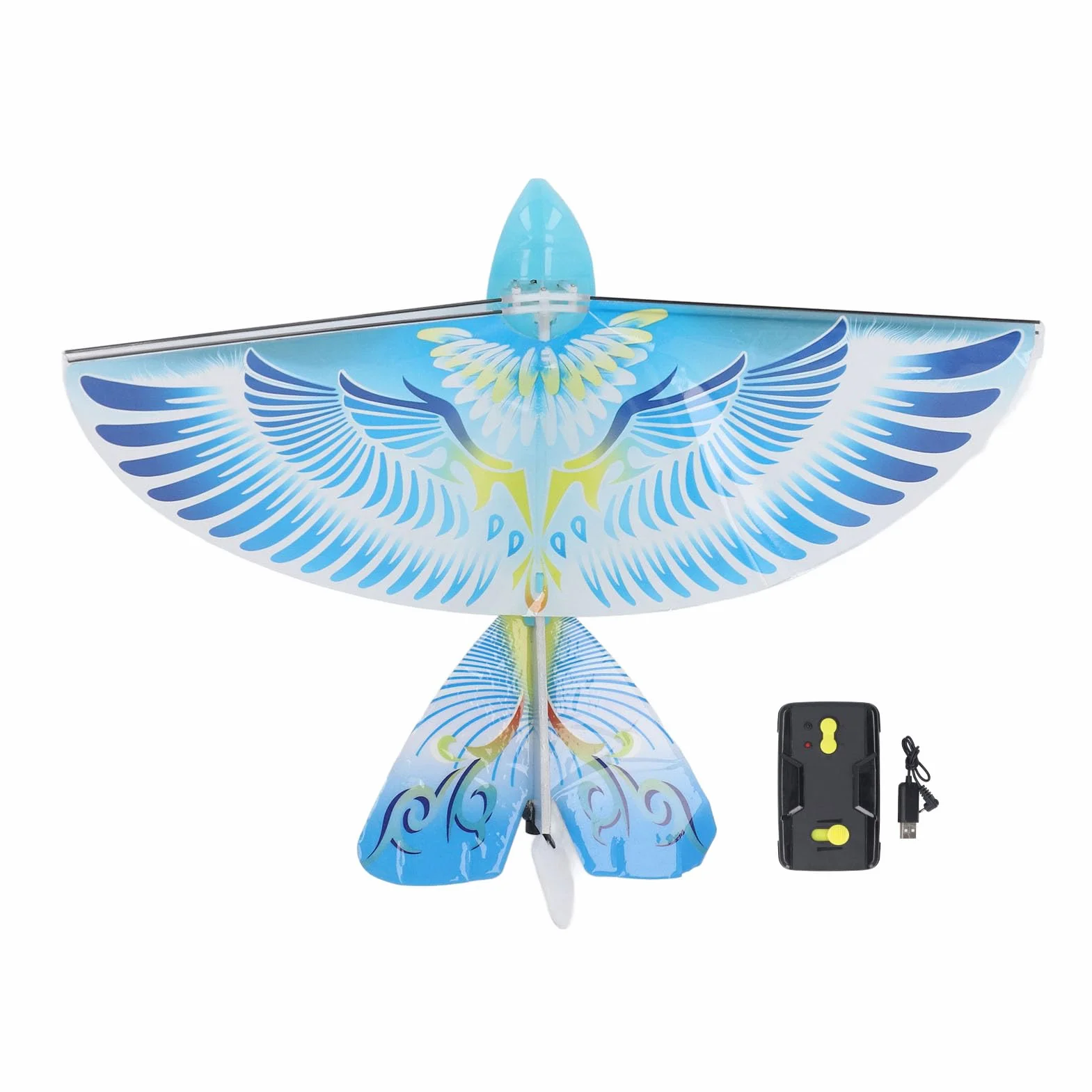 Juguete volador de pájaros teledirigido RC, 2,4 GHz, carga USB, alas batientes biónicas LED, azul