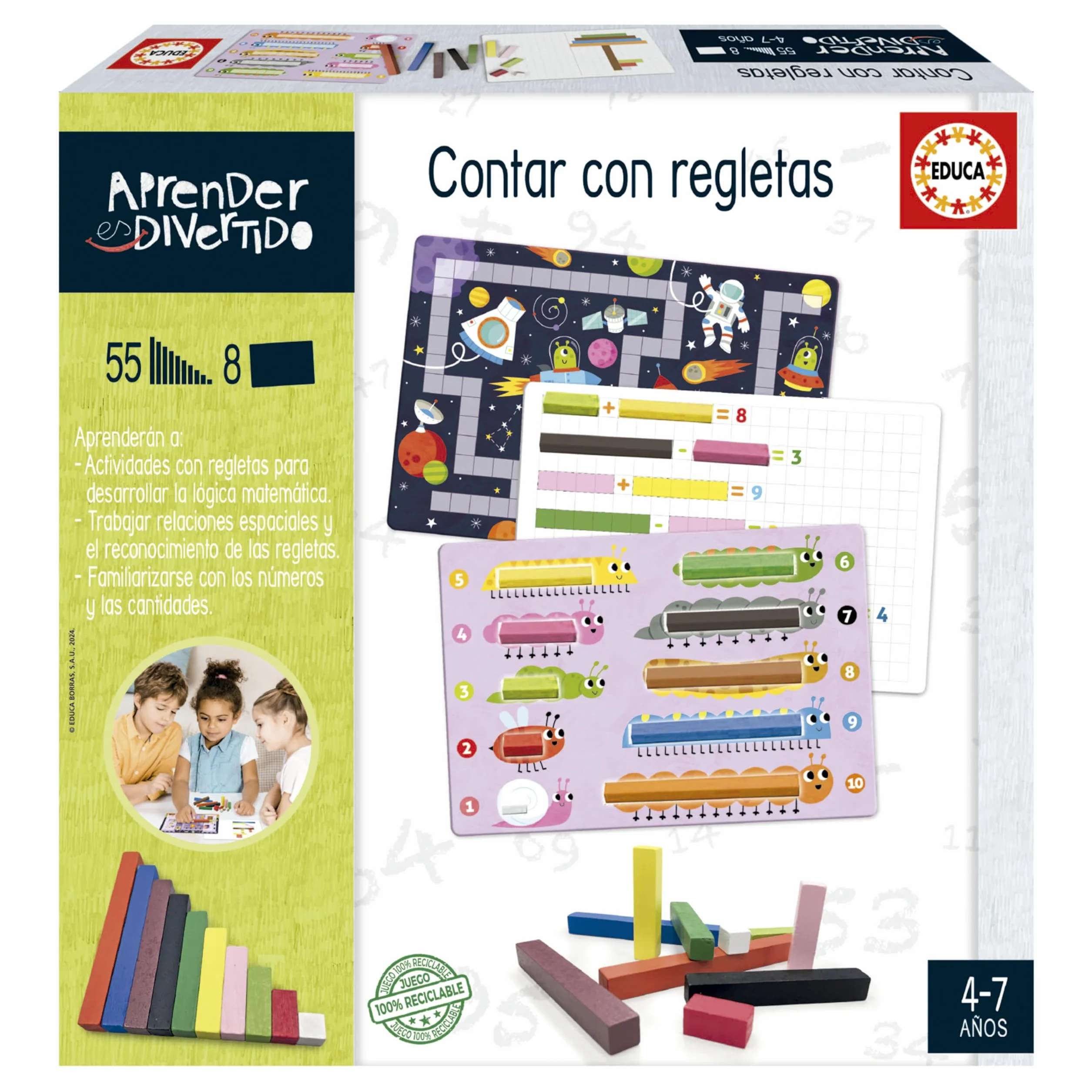 Educa Contar con regletas Regletas Cuisenaire Herramienta Matemáticas Lógico 5-7 años