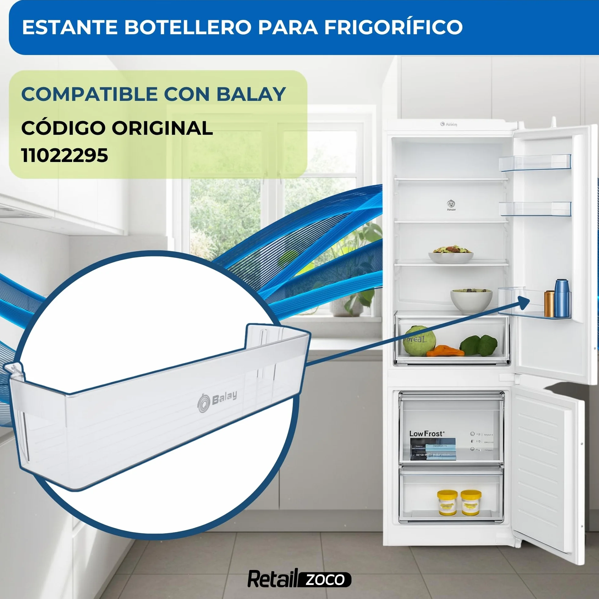Estante Botellero Frigorífico compatible con Balay, Botellero inferior para nevera 3KF6550MI 3KF6551MI 3KF6626WE 3KF6635WI