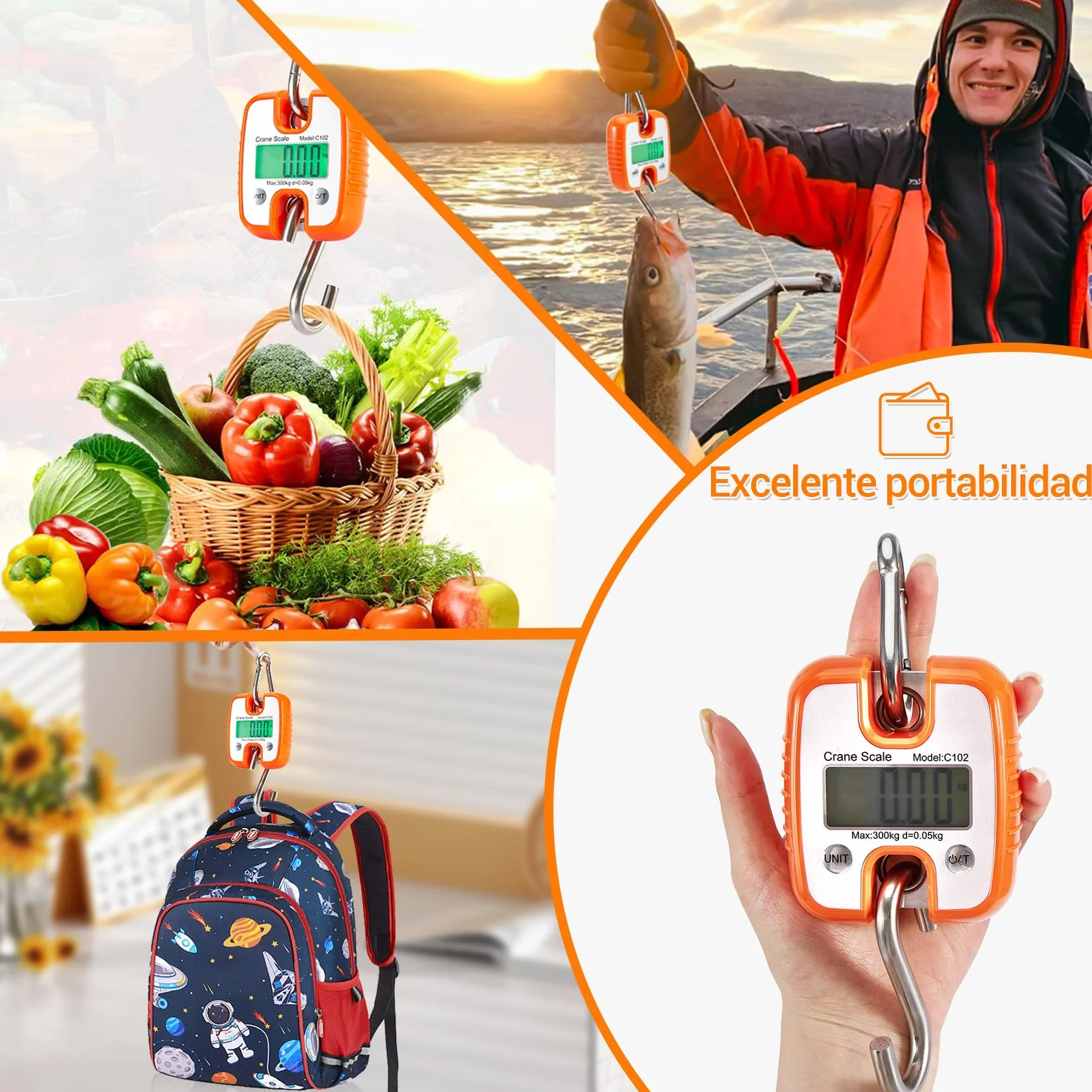 CarBole Báscula de Grúa Digital de 300KG/660lb,Báscula Portátil de Elevación con Pantalla LCD y Gancho Robusto,para Usos Industriales