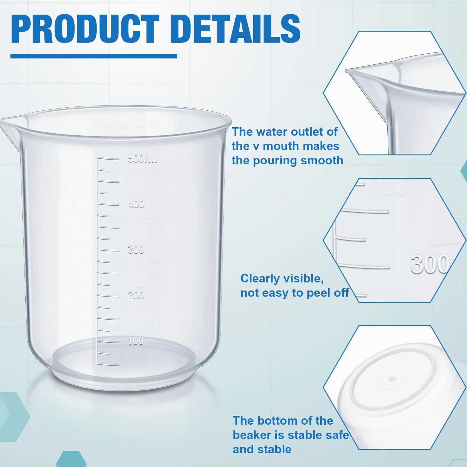 Tanlade Vasos de plástico transparentes para medición de laboratorio, vasos de medición de líquidos transparentes, graduaciones elevadas, boquilla cónica para laboratorios, aulas, hogar (18 unidades,