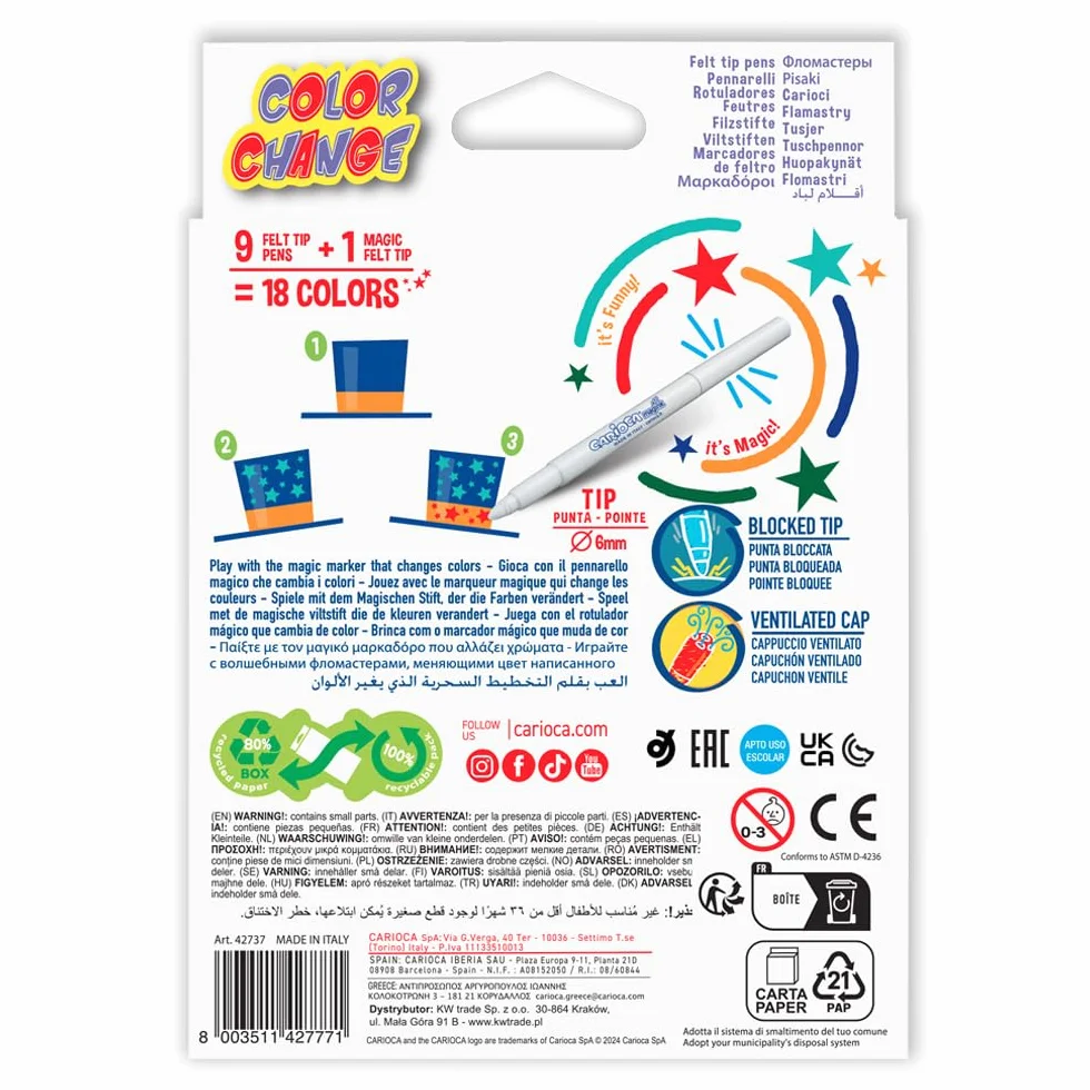 Rotuladores Mágicos Color Change 10 Uds Efecto Cambia Color Tinta Lavable Punta Bloqueada Juego Creativo