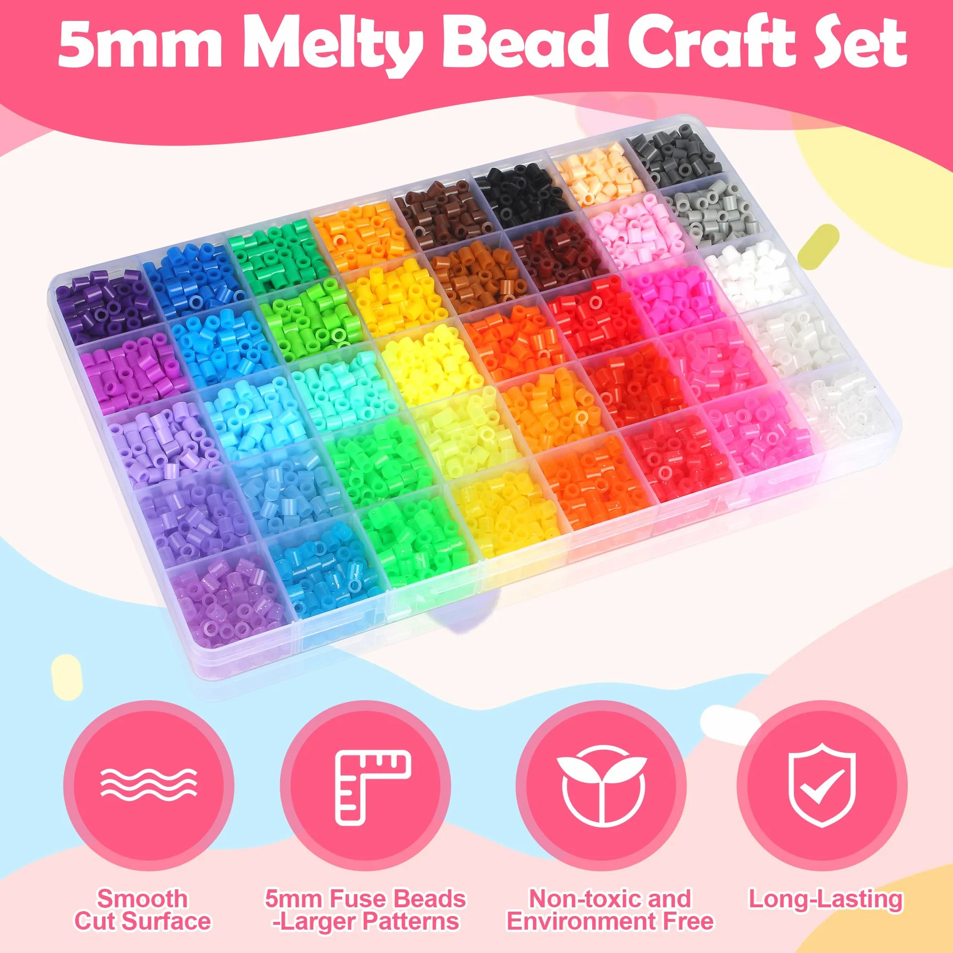 JIYANA Cuentas para Planchar Set 5000 Piezas 5mm 40 Colores Kit Completo Manualidades DIY