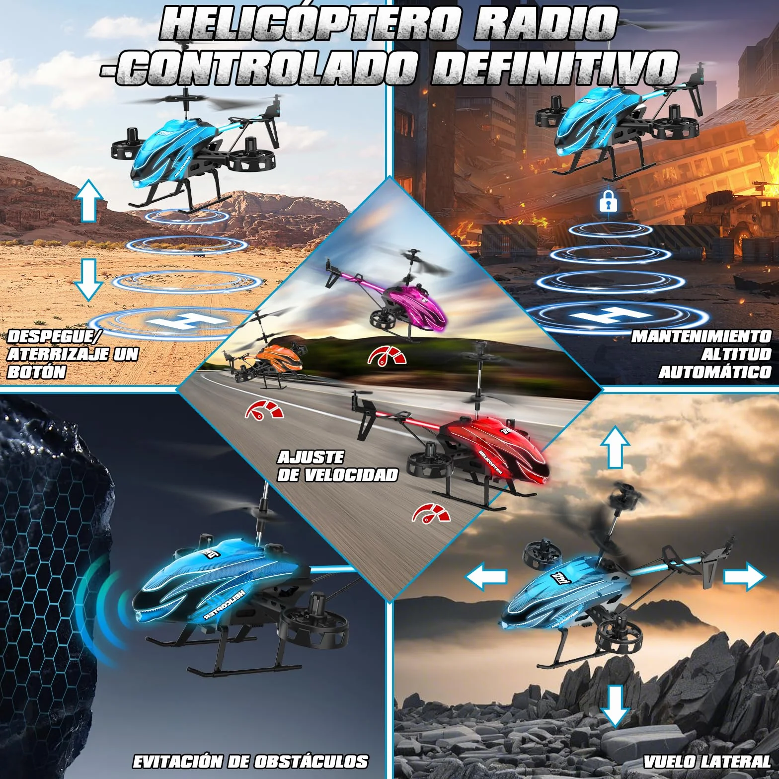 Charmofun Helicóptero Teledirigido 2.4G RC con 7 Luces, 3 Baterías, 33 Minutos Vuelo, 4.5 Canales, Giroscopio, Regalo para Niños 6+ Años Azul
