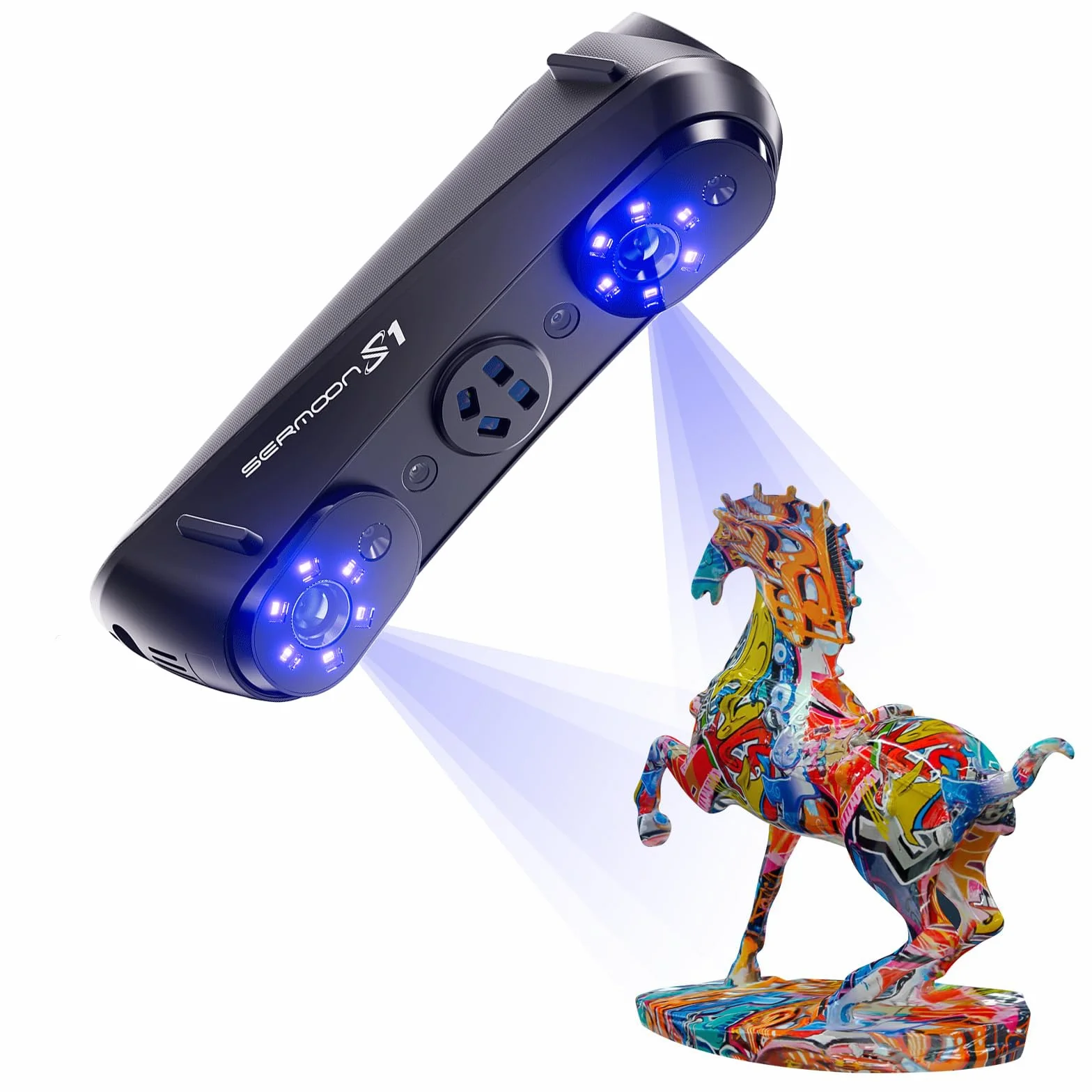 Creality Sermoon S1 3D-Scanner, Precisión volumétrica de 0,02 mm, 90 FPS, 1+7+34 láseres azules + NIR, objetos de 5 mm a 4000 mm, software de IA, impresión CAD/3D