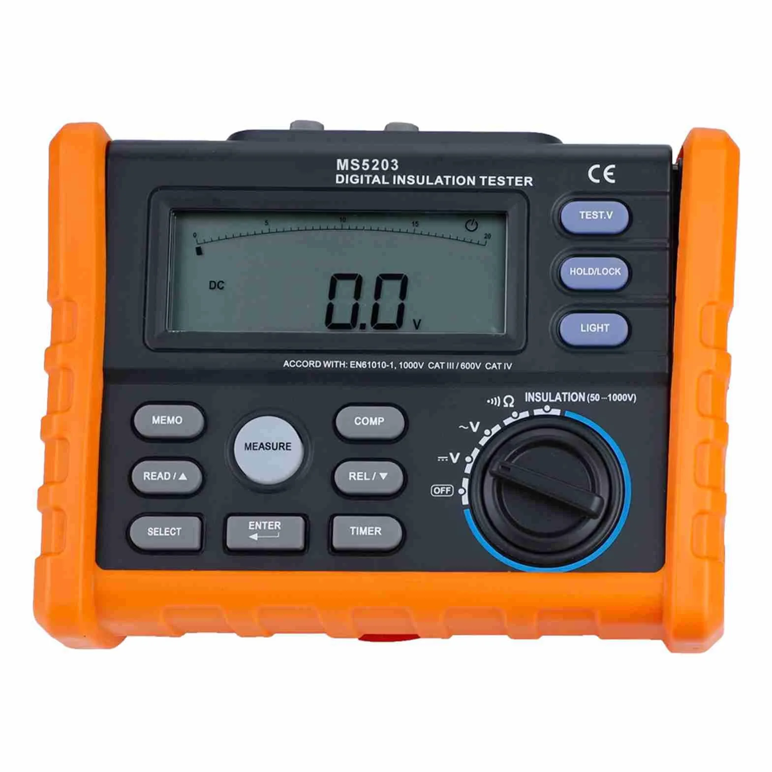 Probador de resistencia de aislamiento MS5203 Medidor de probador de resistencia de aislamiento con pantalla digital y analógica 50-1000V