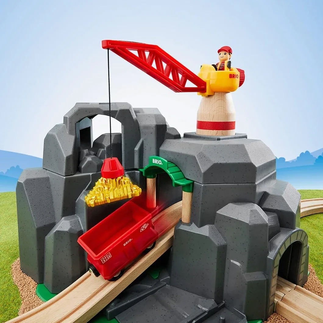 Brio World Túnel de Montaña con Grúa, Ferrocarriles Tren Juguete, Accesorios Circuito Tren, 7 Piezas, Juegos Educativos 3 Años