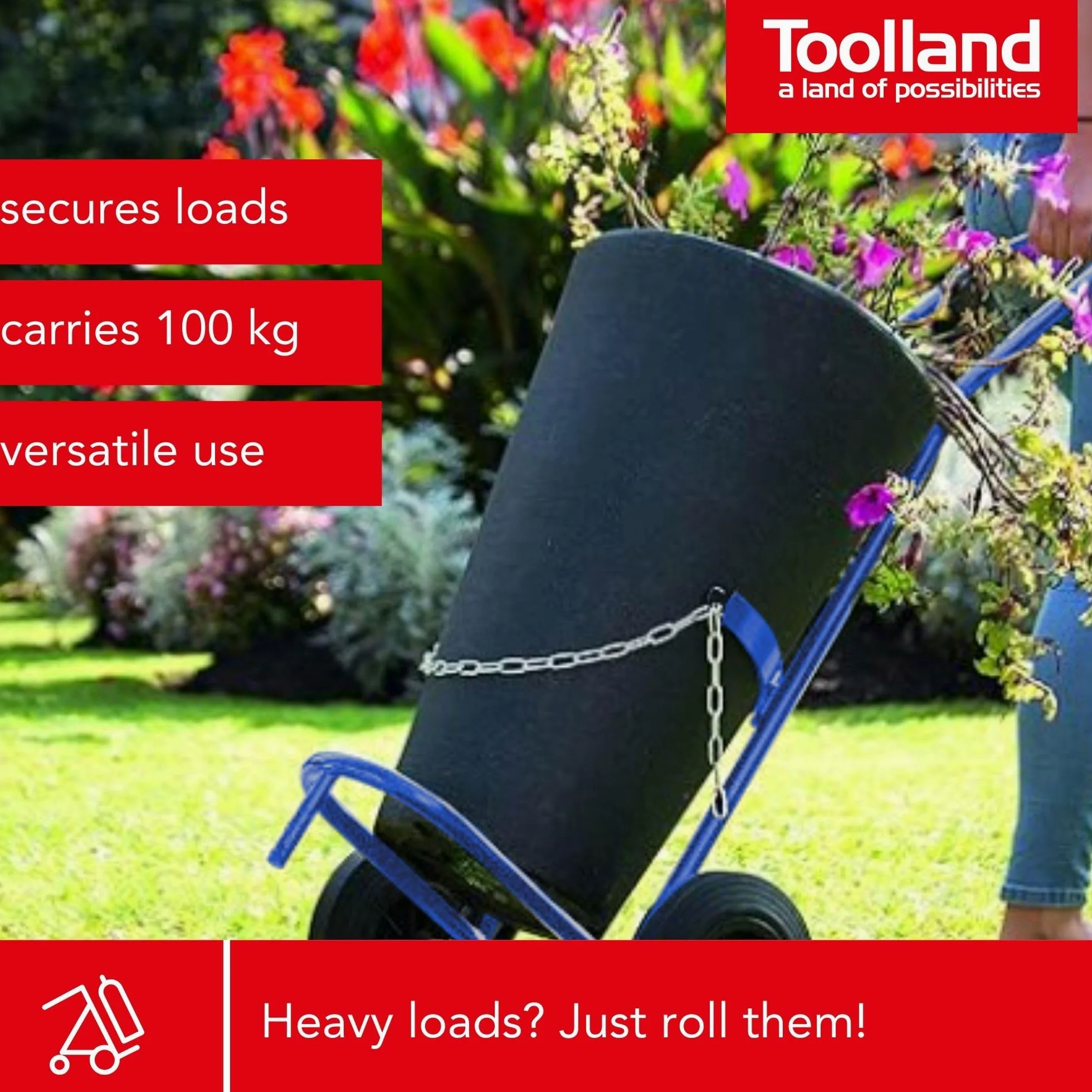 Toolland Carrito para bombonas de Gas 100 kg Cadena Ajustable Acero Inoxidable Ruedas 20 cm para propano butano barriles de Cerveza Interior Exterior