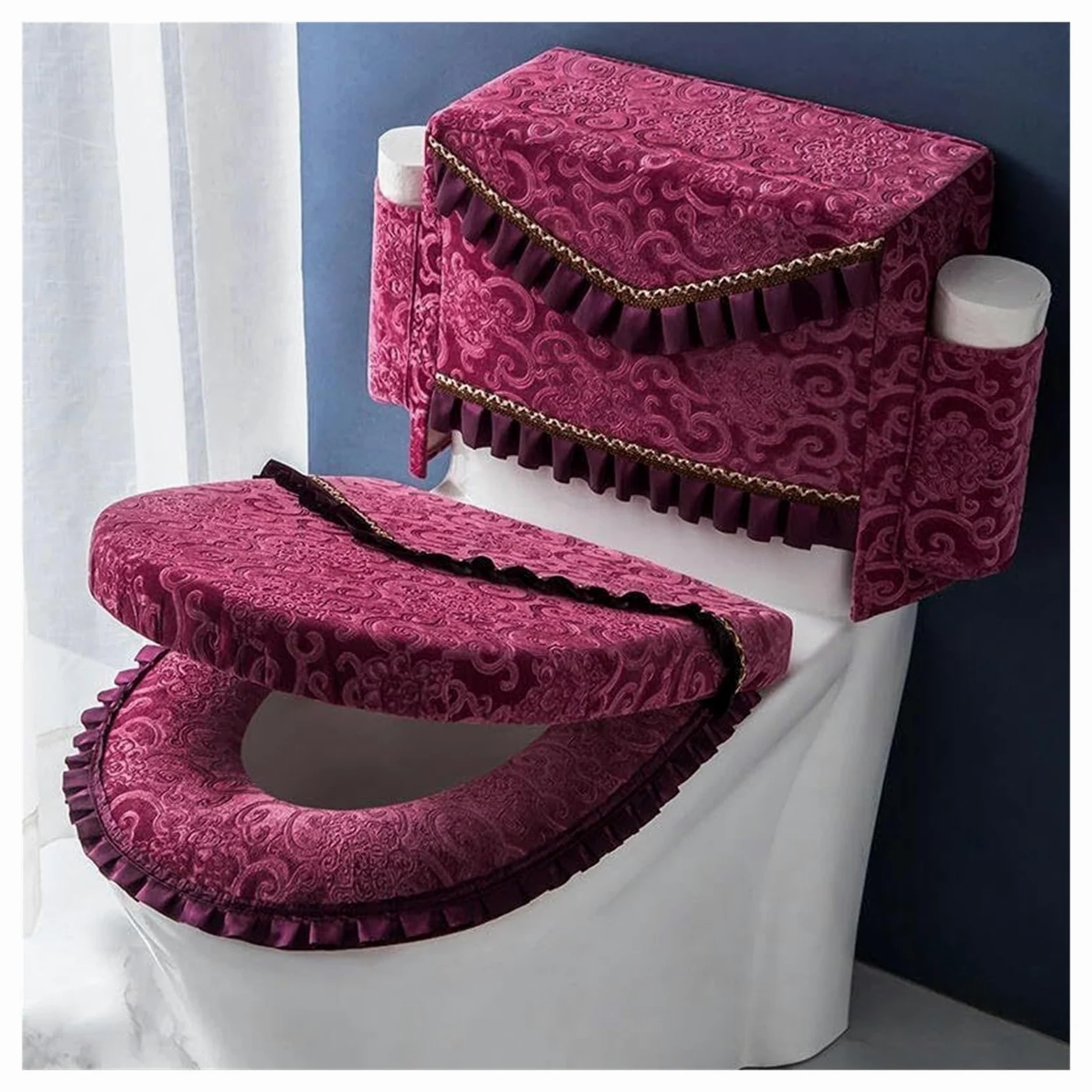 Juego de funda y cojín para asiento de inodoro con bolsillos para mayor comodidad y protección