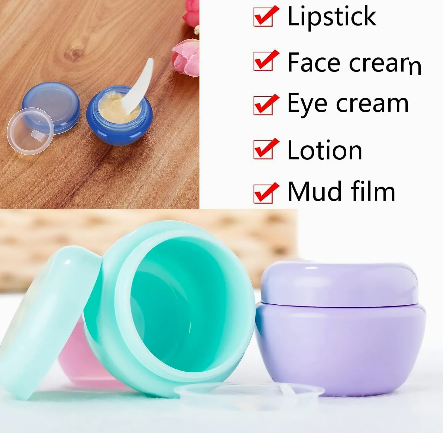tarro de cosméticos, Paquete de 20, tarros plástico for crema, botes cosméticos, recipientes con forma seta, bote almacenamiento for viajes(Pink,0.3 Ounces)