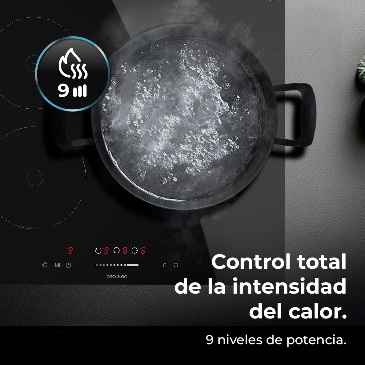 Cecotec Bolero Squad V 3100 Placa Vitrocerámica 3 Zonas 5700W Control Táctil 9 Niveles Triple Anillo