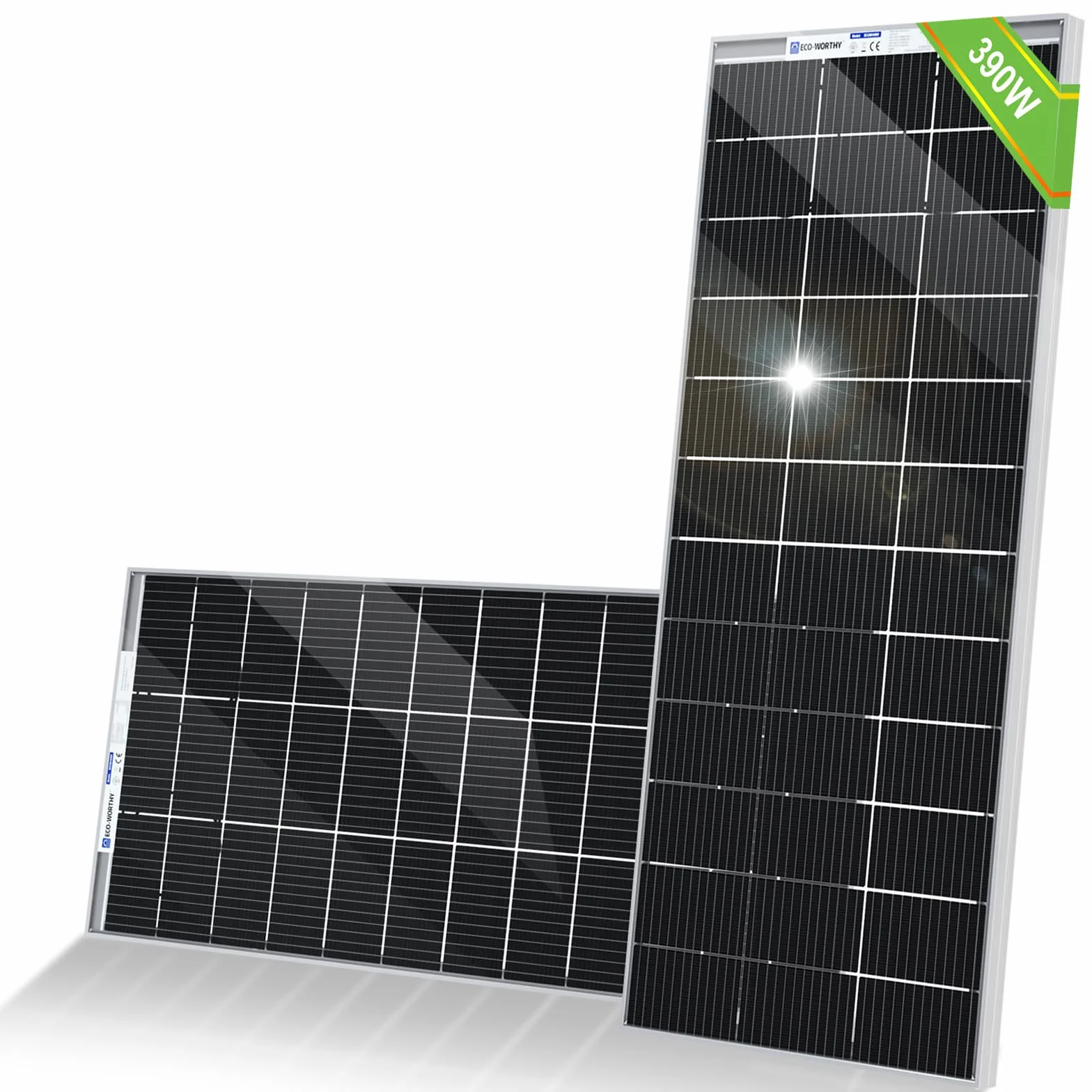ECO-WORTHY Panel solar monocristalino de 390 W, Bifacial placa solar 12 V, 2 paneles solares de 195 W, ideal para cargar baterías de 12 V, para caravanas, jardines, barcos y techo de la casa
