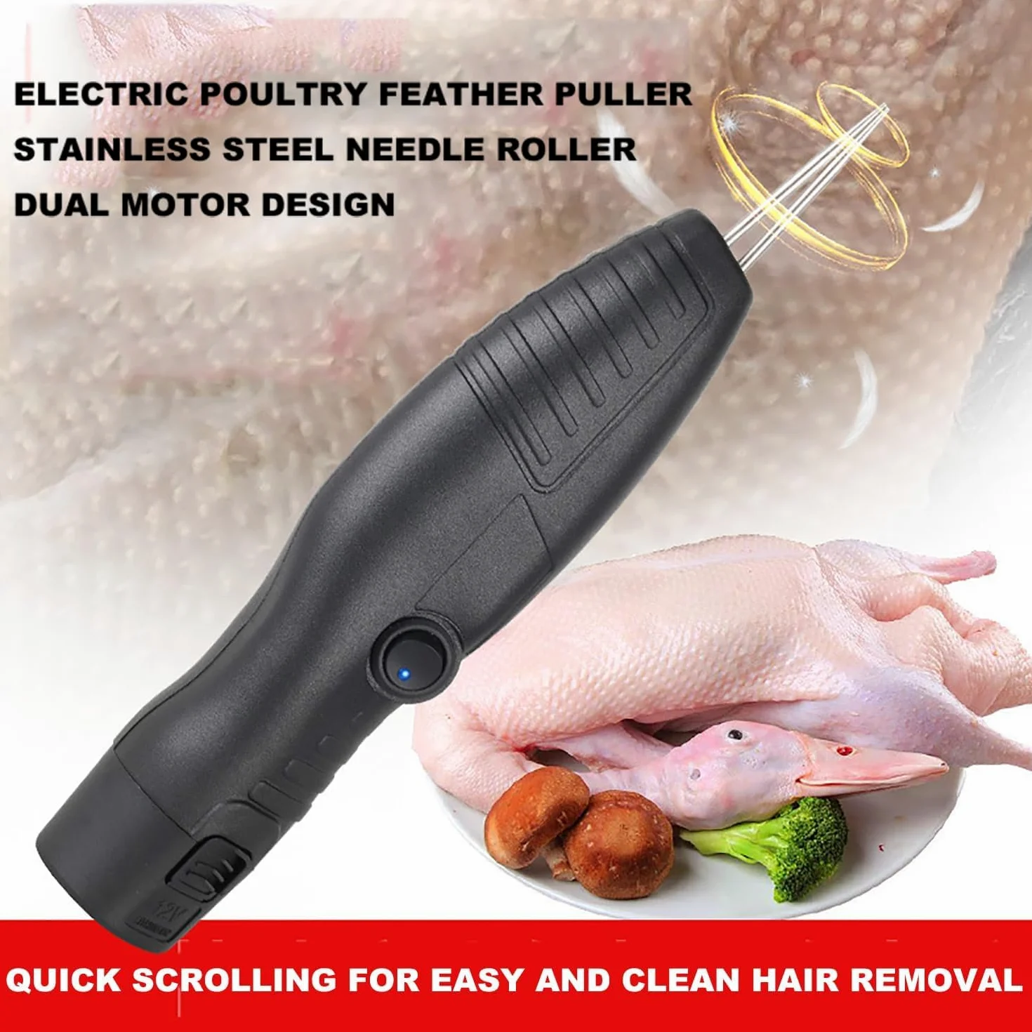 Máquina recolectora de mano, 9500 r/min, desplumadora de plumas portátil para aves de corral, pato, ganso, pájaro, pavo