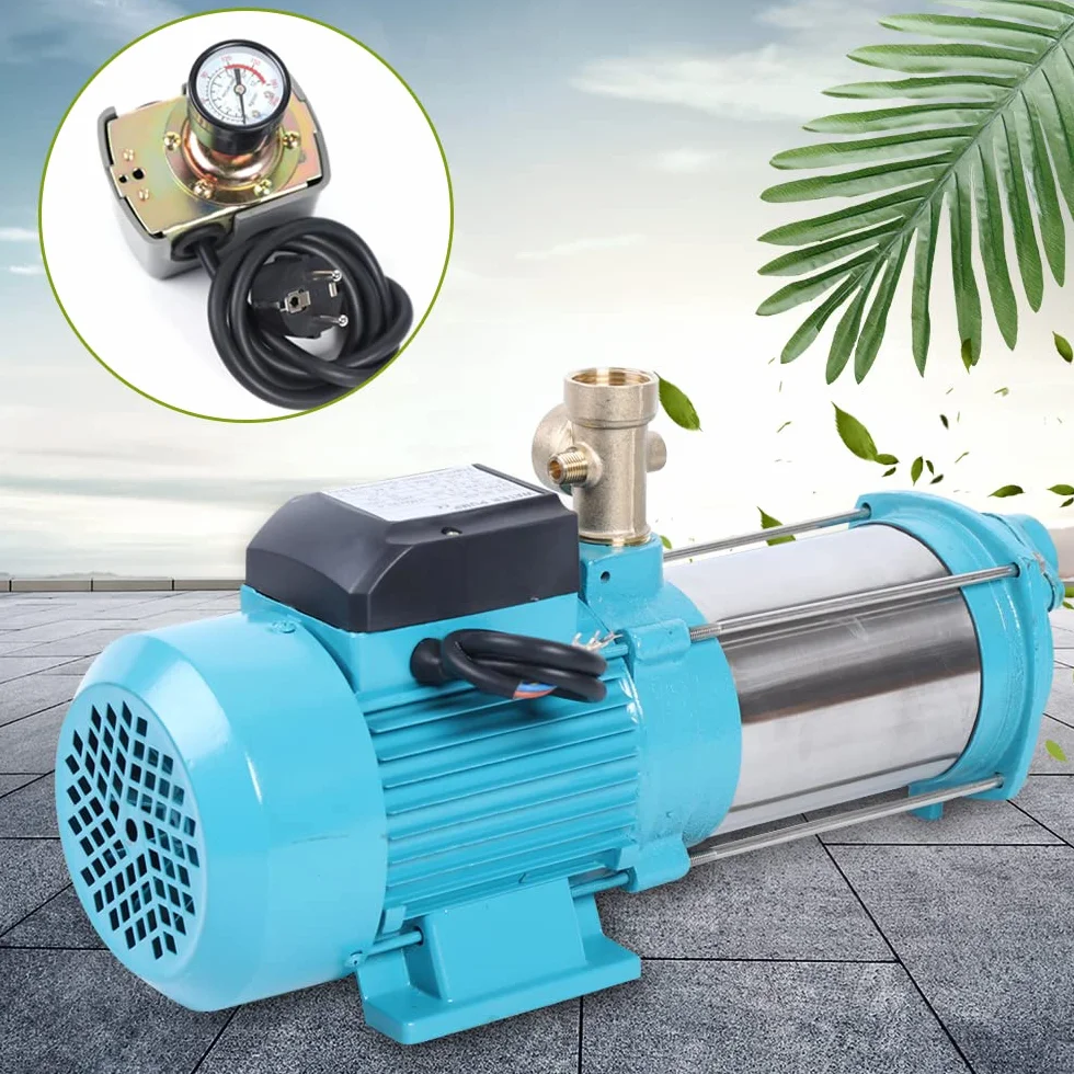 Bomba centrífuga de 1300 W, bomba de agua doméstica, bomba de jardín con manómetro e interruptor de presión, 220 V, bombas de agua para un jardín, bomba de agua eléctrica sumergible