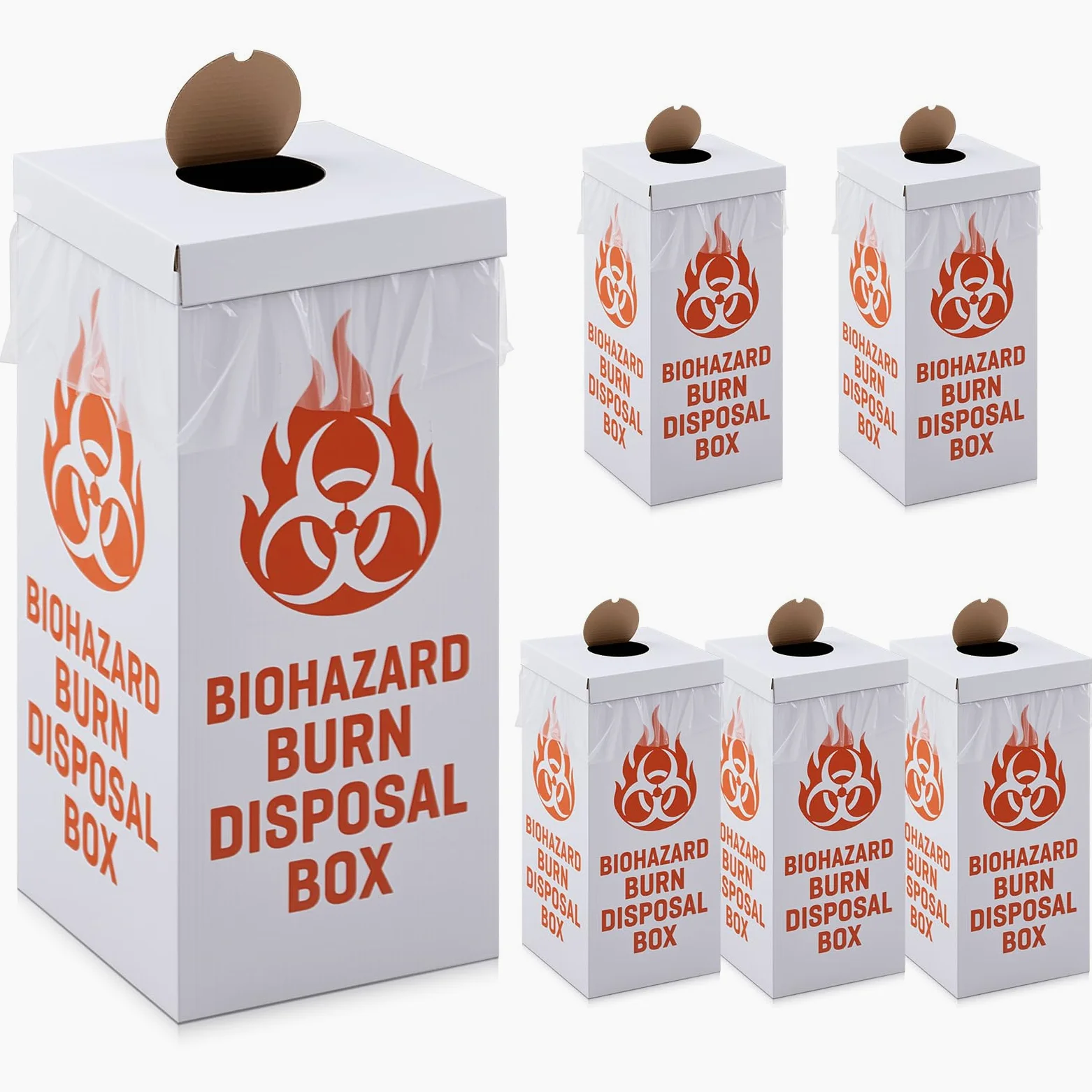 Feifeiya Paquete de 6 contenedores de eliminación de riesgos biológicos de laboratorio que se queman con bolsas de forro y tapas, modelo de suelo, caja de contenedores de residuos de riesgo biológico