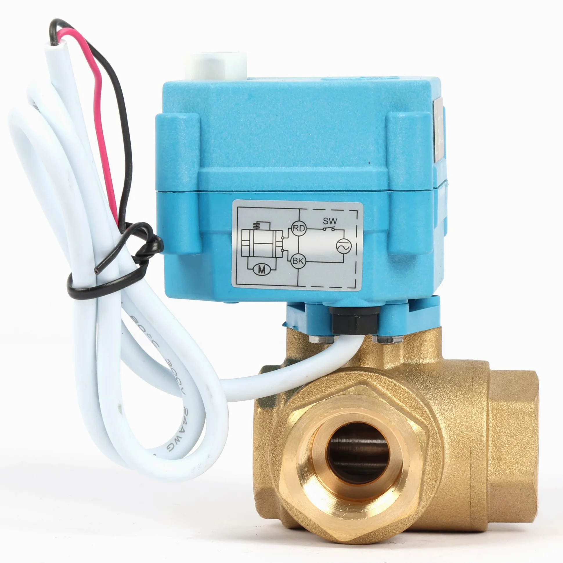 U.S. Solid Válvula de bola motorizada de latón de 3 vías de 1,27 cm con función manual, válvula de cierre de agua tipo T, CA/CC 9-24 V, no para agua potable