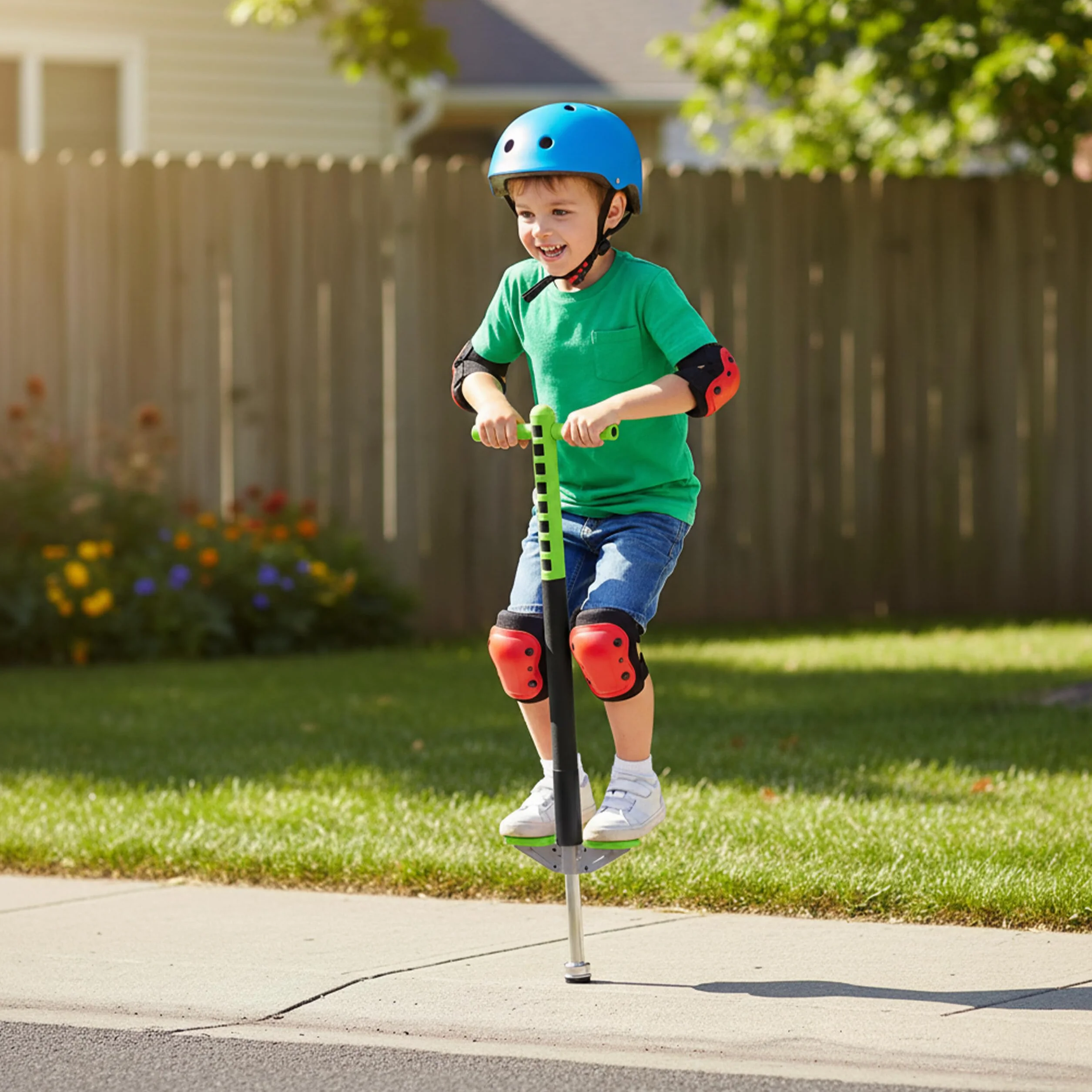Relaxdays Pogo Stick para niños hasta 35 kg, Acolchado, Antideslizante, Acero, Azul y Verde