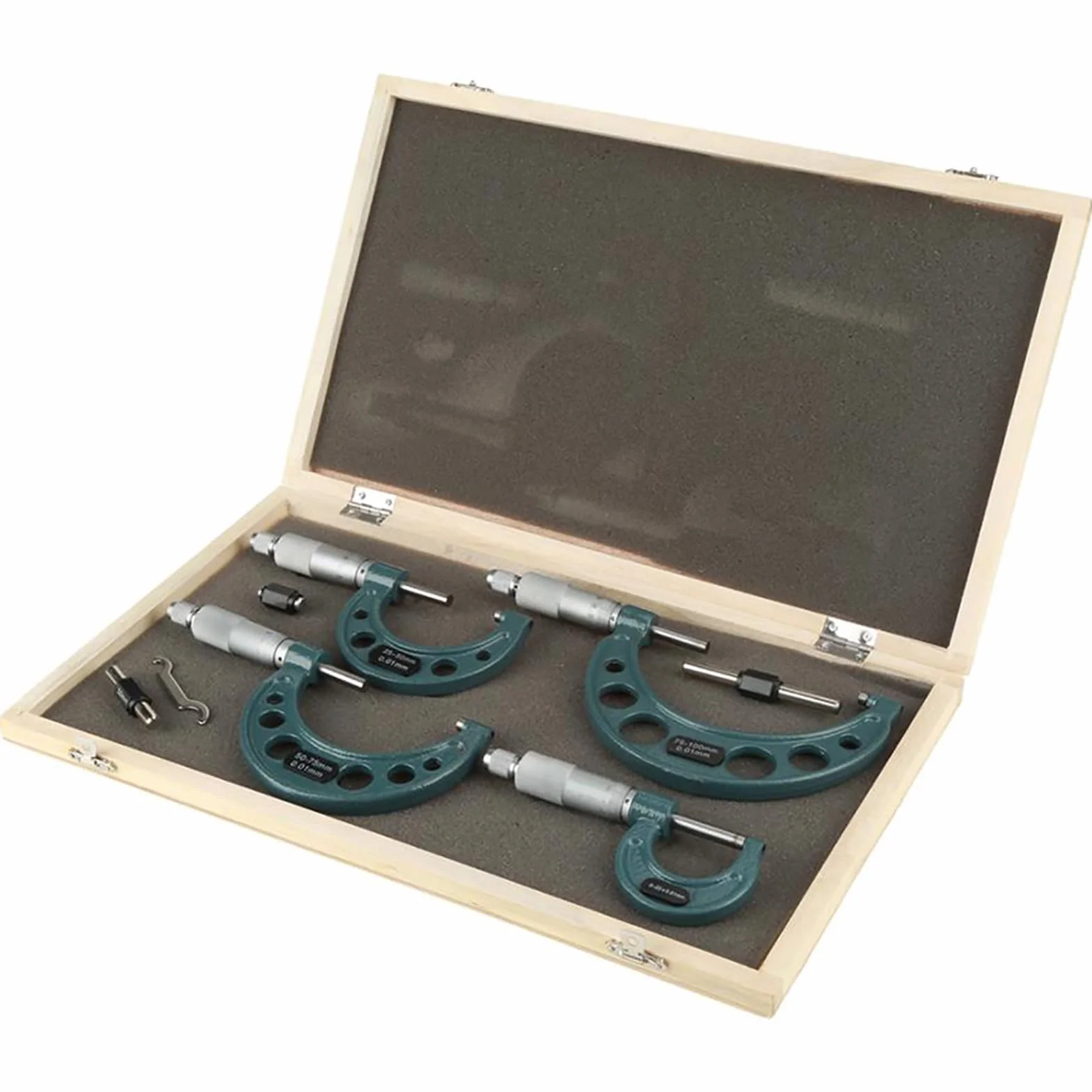 Micrómetro exterior 4 piezas 0‑100 mm Micrómetros exteriores métricos Calibre de espesor Calibradores de medición con estuche