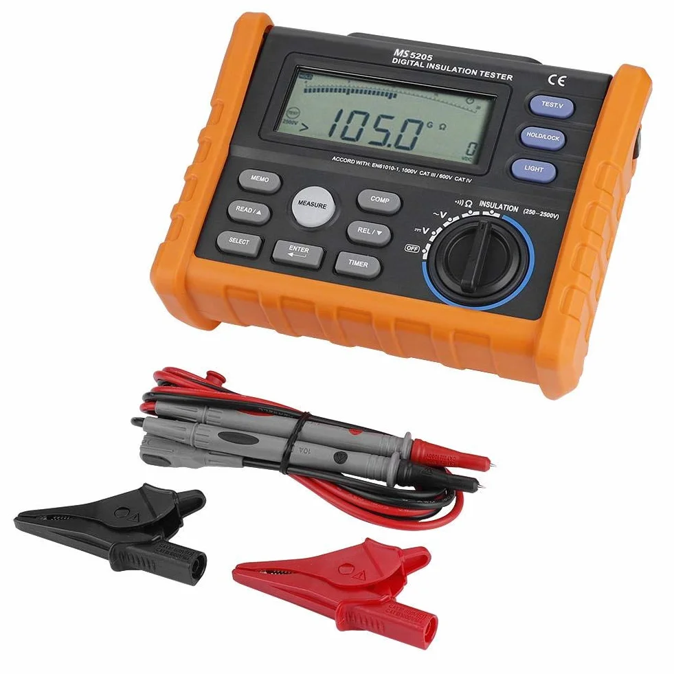 Probador de resistencia de aislamiento, PEAKMETER PM5205 Cálculo automático Medidor de voltaje CA y CC Probador de resistencia de tierra automático Megóhmetro Pantalla analógica digital 0.01MΩ-100GΩ 2