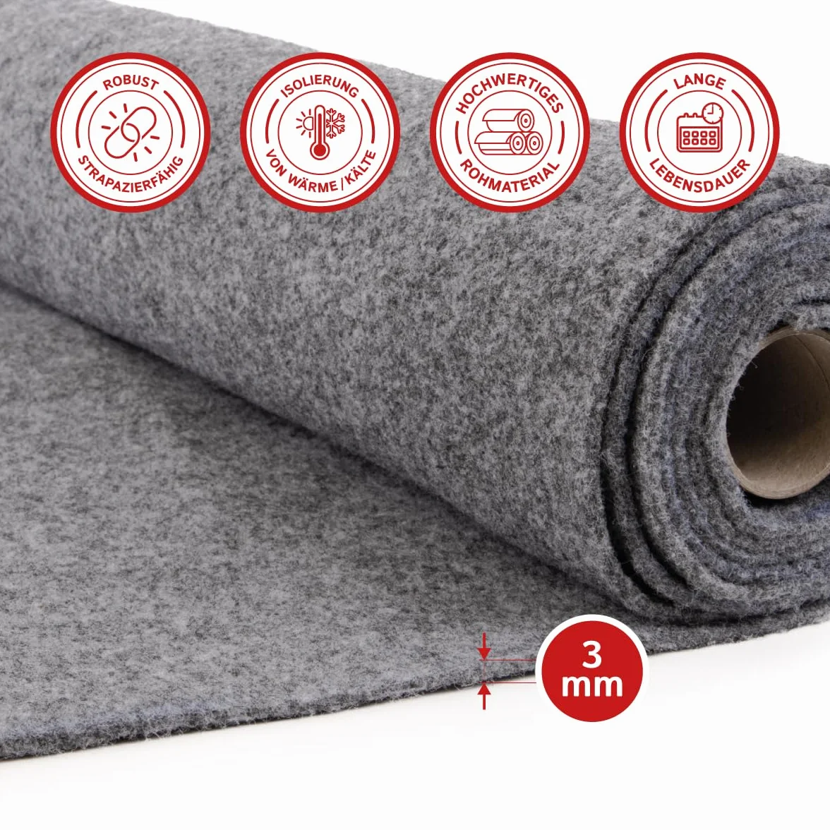 Camper Fieltro por metros sin pegamento, fieltro punzonado flexible para la expansión y el interior del coche, 3 mm de grosor, fabricado en Alemania, gris, 350 cm x 200 cm