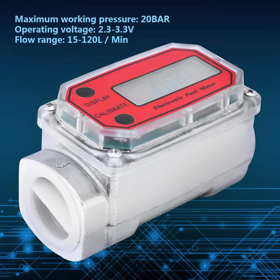 Yosoo Health Gear Medidor de Flujo Digital de Turbina 1 Pulgada Combustible Gasolina Queroseno Químicos Agua Líquidos Rojo
