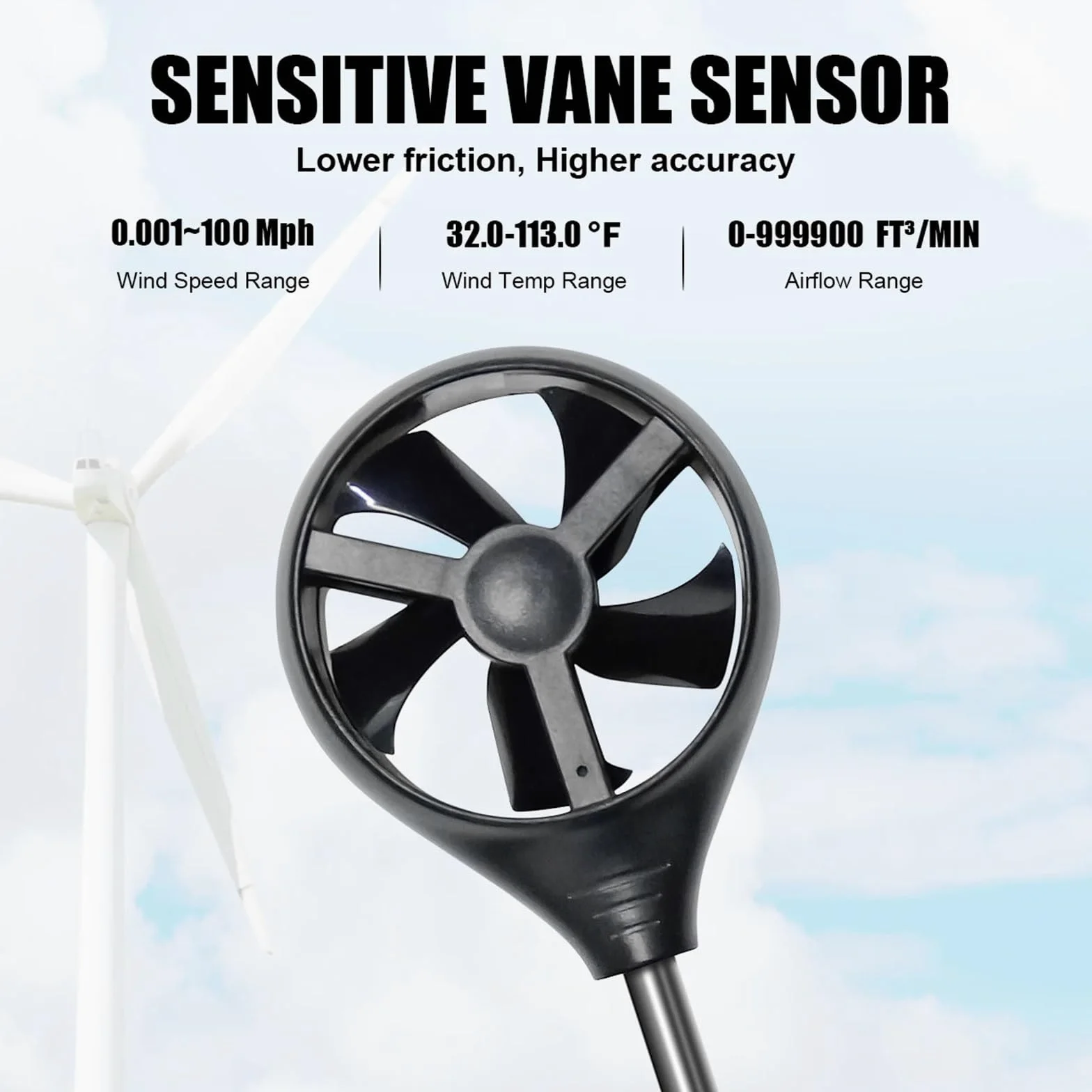 Anemómetro, Anemómetro que mide la velocidad del viento, caudal y temperatura, medidor de flujo aire CFM con retroiluminación