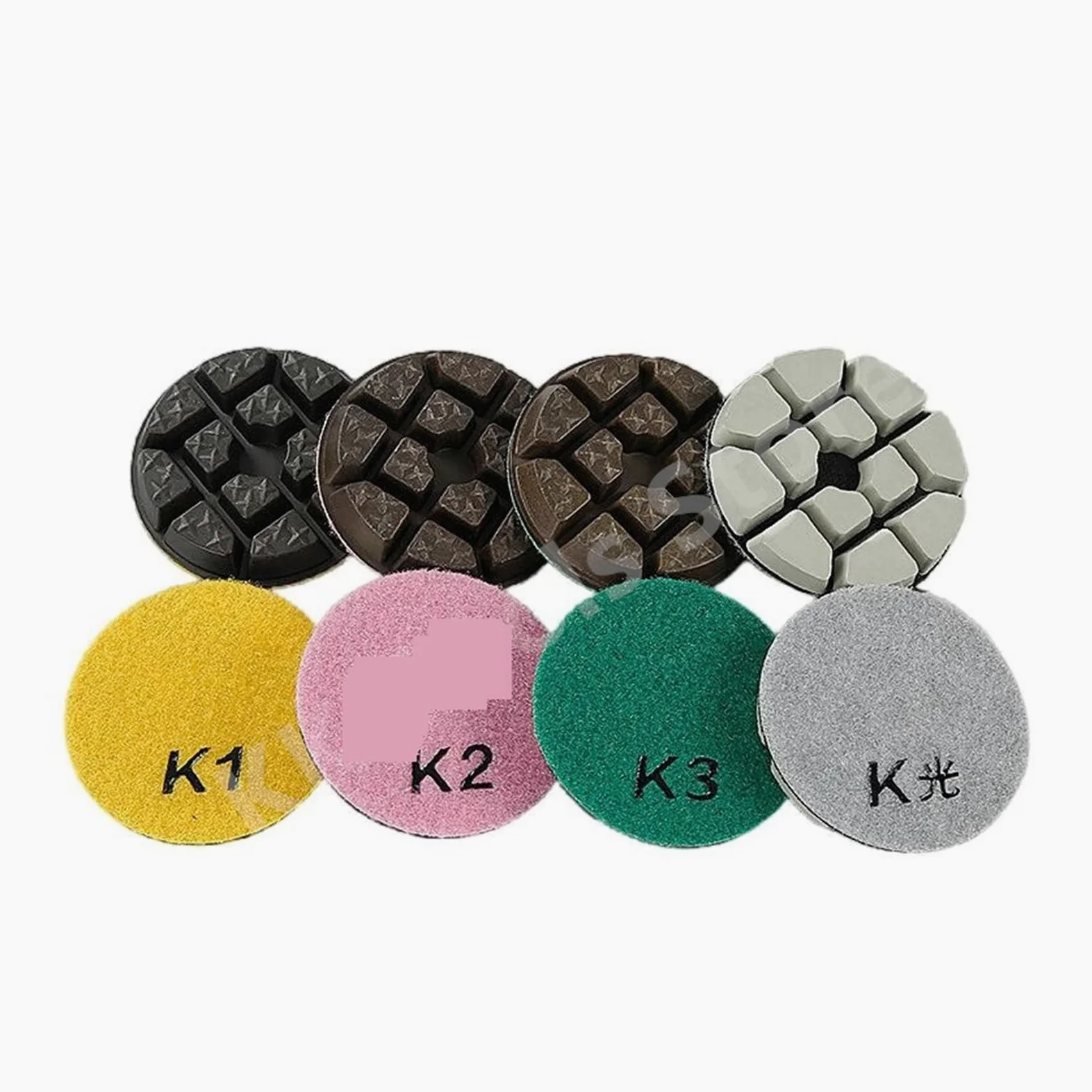 Juego de 4 almohadillas de pulido de 3 pulgadas y 80 mm para uso en seco, suelos de cemento y terrazo, juego de almohadillas de pulido de 4 pasos para renovación, molienda y pulido, incluye mezcla de