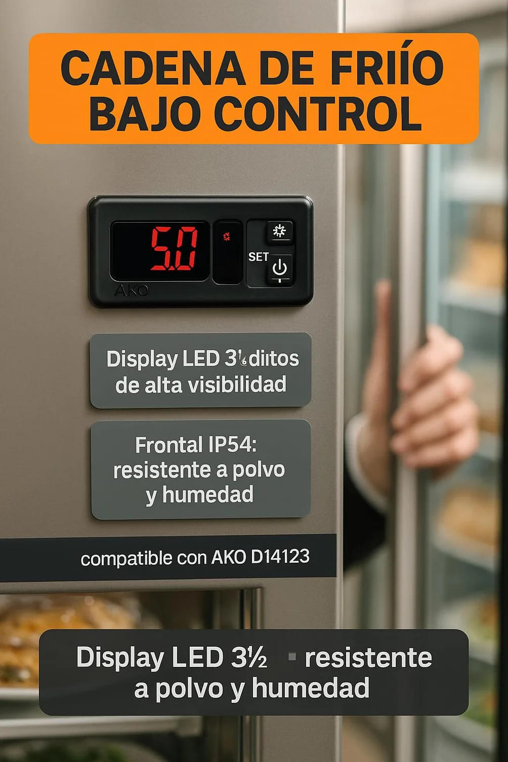 Termostato Digital Panelable RO Linea Blanca 230V 16A IP54 Compatible AKO D14123 Sonda NTC 1.5m