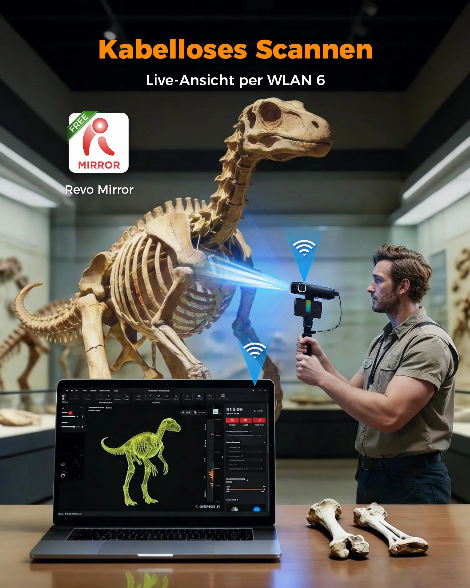 Revopoint MetroY Pro Escáner 3D Láser Azul Profesional, Alta Precisión 0,01 mm, 62 Líneas de Campo Completo, Wi-Fi 6, Ideal para Impresión 3D, Ingeniería Inversa, Modelado CAD e Inspección de Calidad