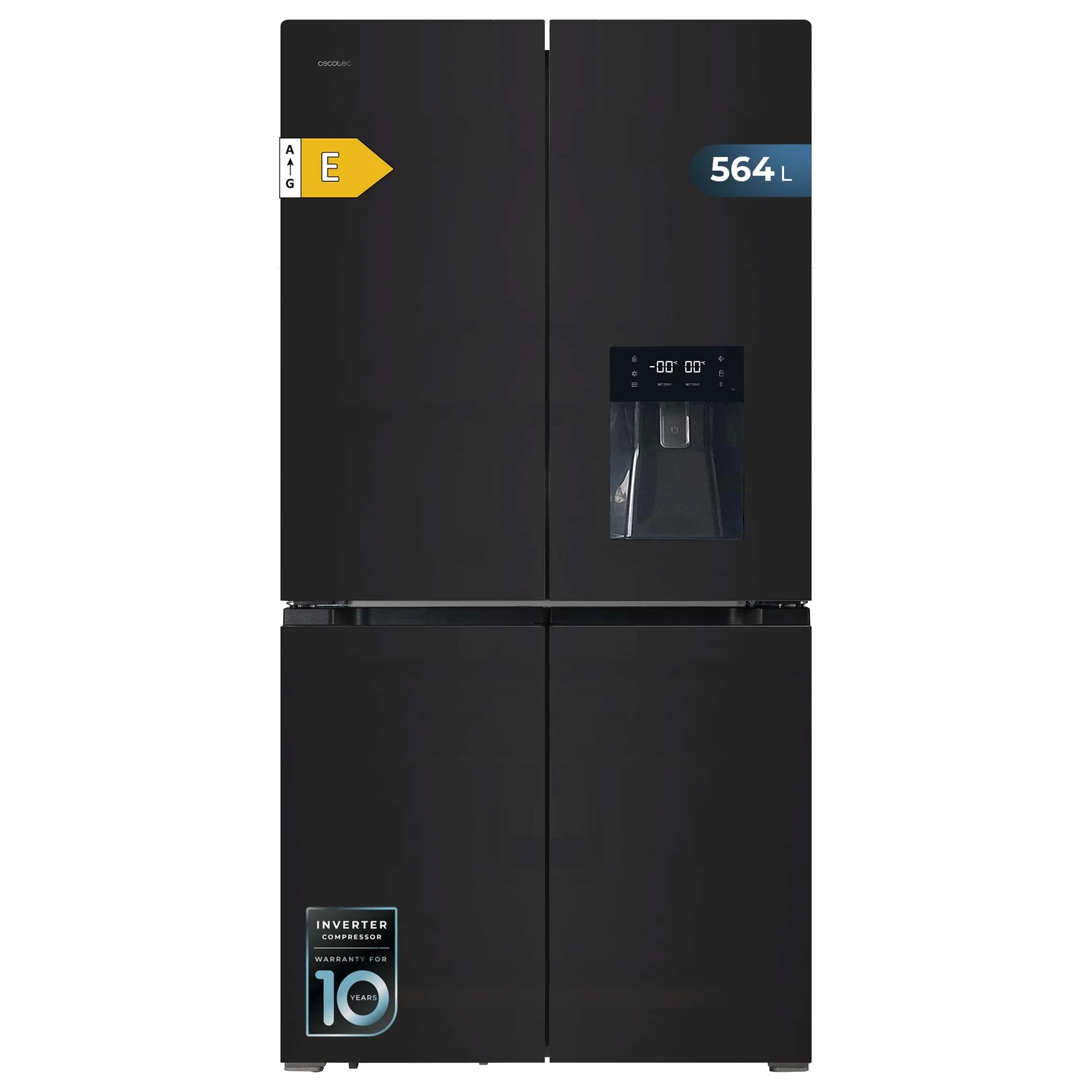 Cecotec Bolero CoolMarket 4D 564 Glass E Frigorífico Americano 4 Puertas 563 L NoFrost Inverter
