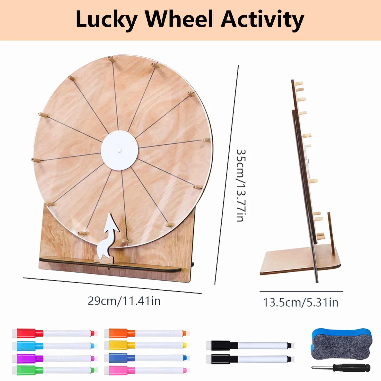Ruleta De La Fortuna De Madera 35 CM 12 Ranuras Con Marcador Para Carnaval