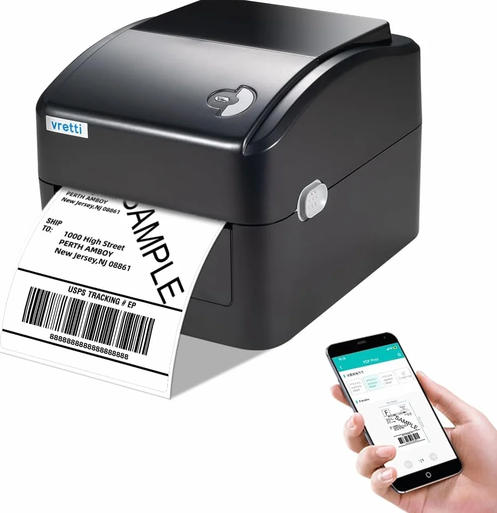 vretti Bluetooth Impresora de Etiquetas de Envío, Impresora de Etiquetas Térmicas 4x6 para Paquetes de Envío, Escritorio para Pequeñas Empresas