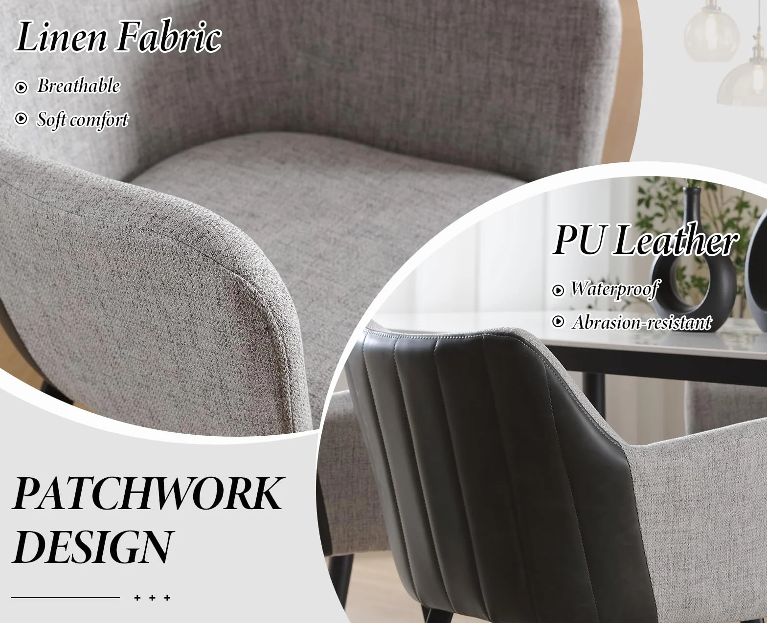 chairus Juego de 2 Sillas de Comedor Cuero PU Silla para Cocina con Brazos, Sillas Modernas con Patas de Metal para Salón/Restaurante, Gris