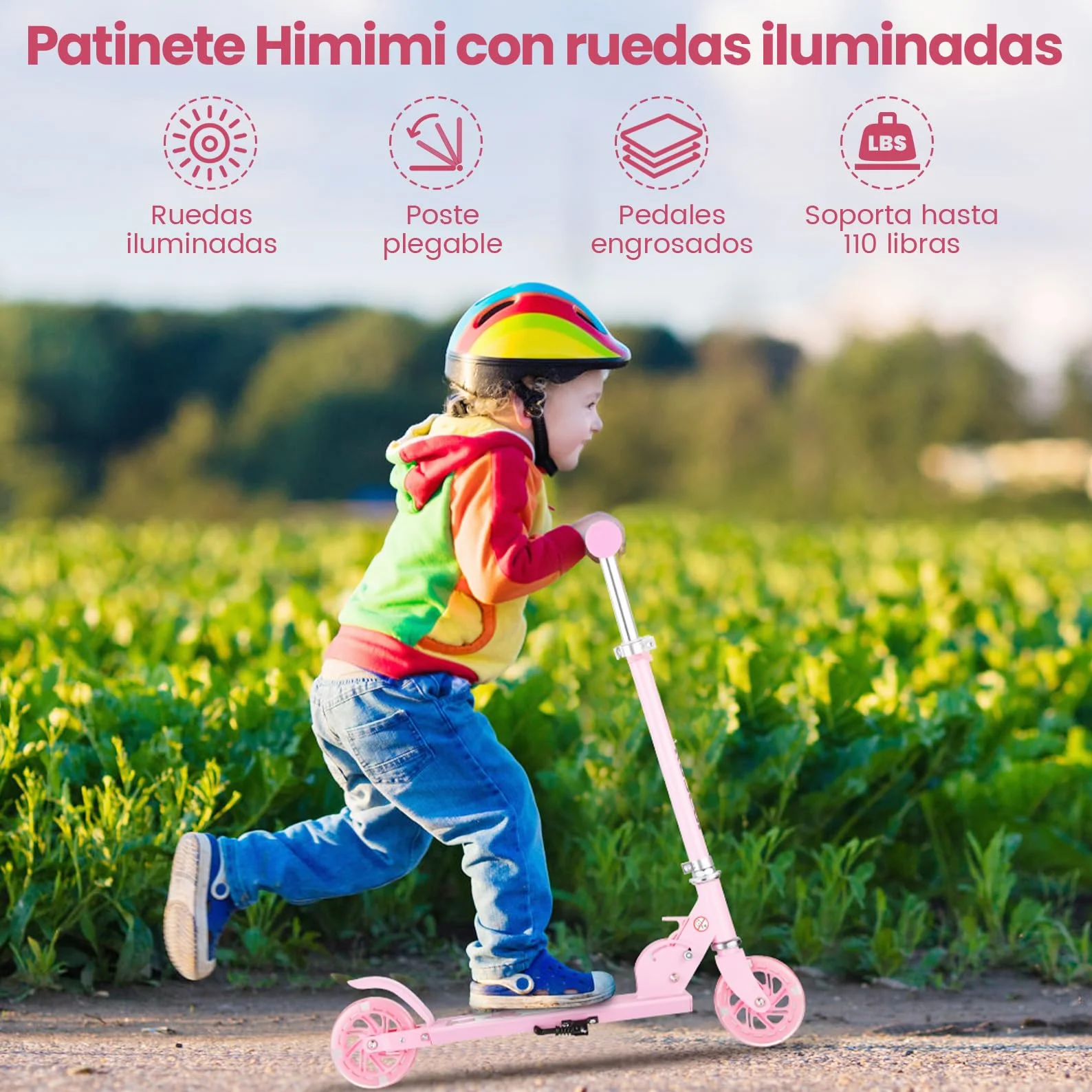 Patinetes para niños 3-8 años Plegable Aluminio Ligero 3 Niveles 28-31.6 Pulgadas Ruedas Poliuretano Suaves
