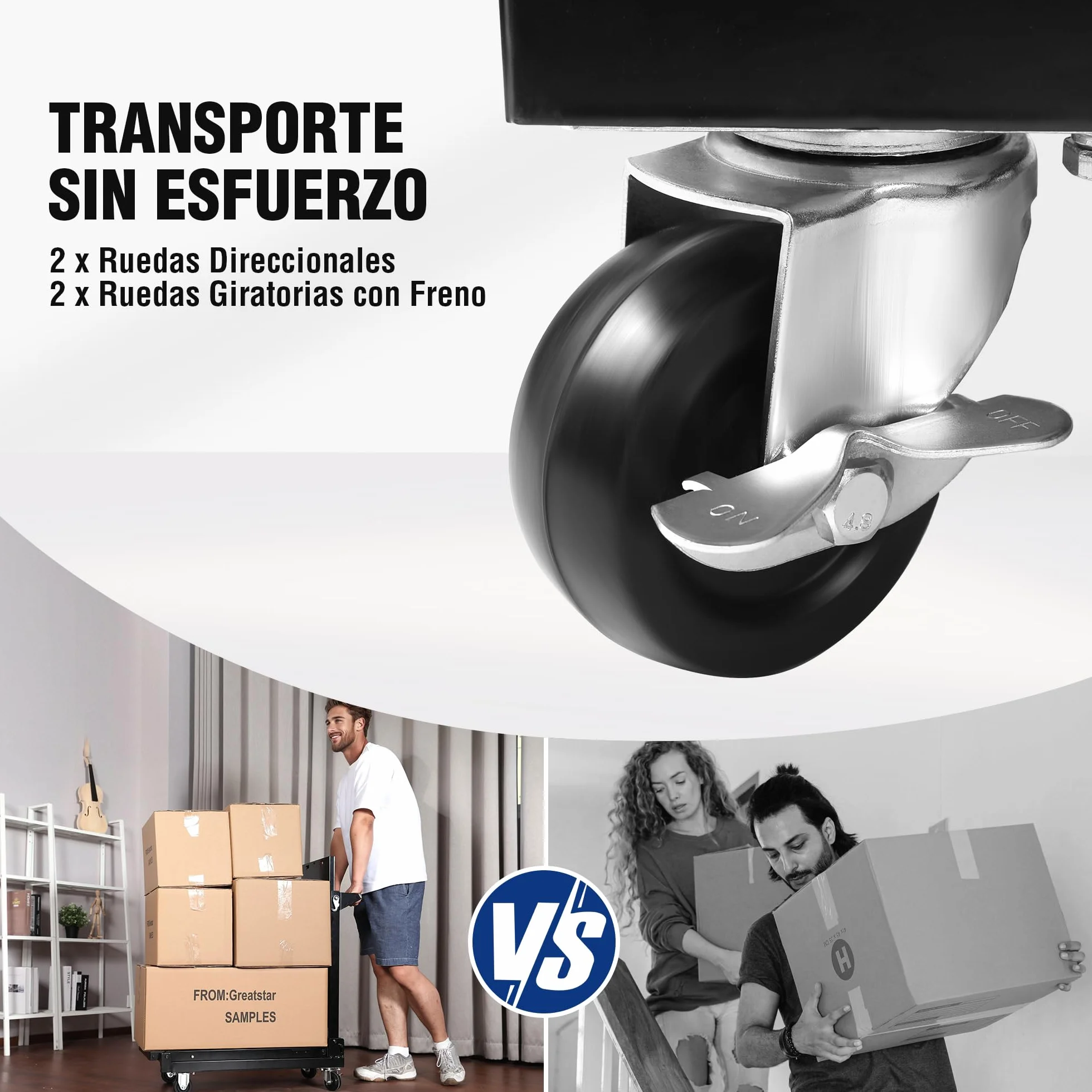 WORKPRO Carro de Servicio, 3-en-1 Carrito Plegable con Ruedas, Estantes de Almacenamiento Multifuncionales de Alta Resistencia, para Cocina, Hotel, Taller, Oficina, Almacén y Casa