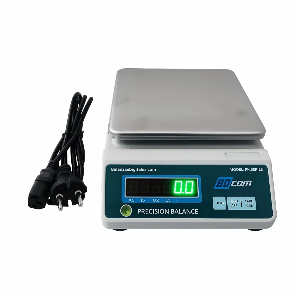 BDCOM PK-6K Balanza de Precisión Digital Profesional (6000 g x 0,1g) para Laboratorios, Talleres, Joyería, Química y Farmacia | pantalla LED | Batería interna recargable | IP44 | Plato en acero inox.