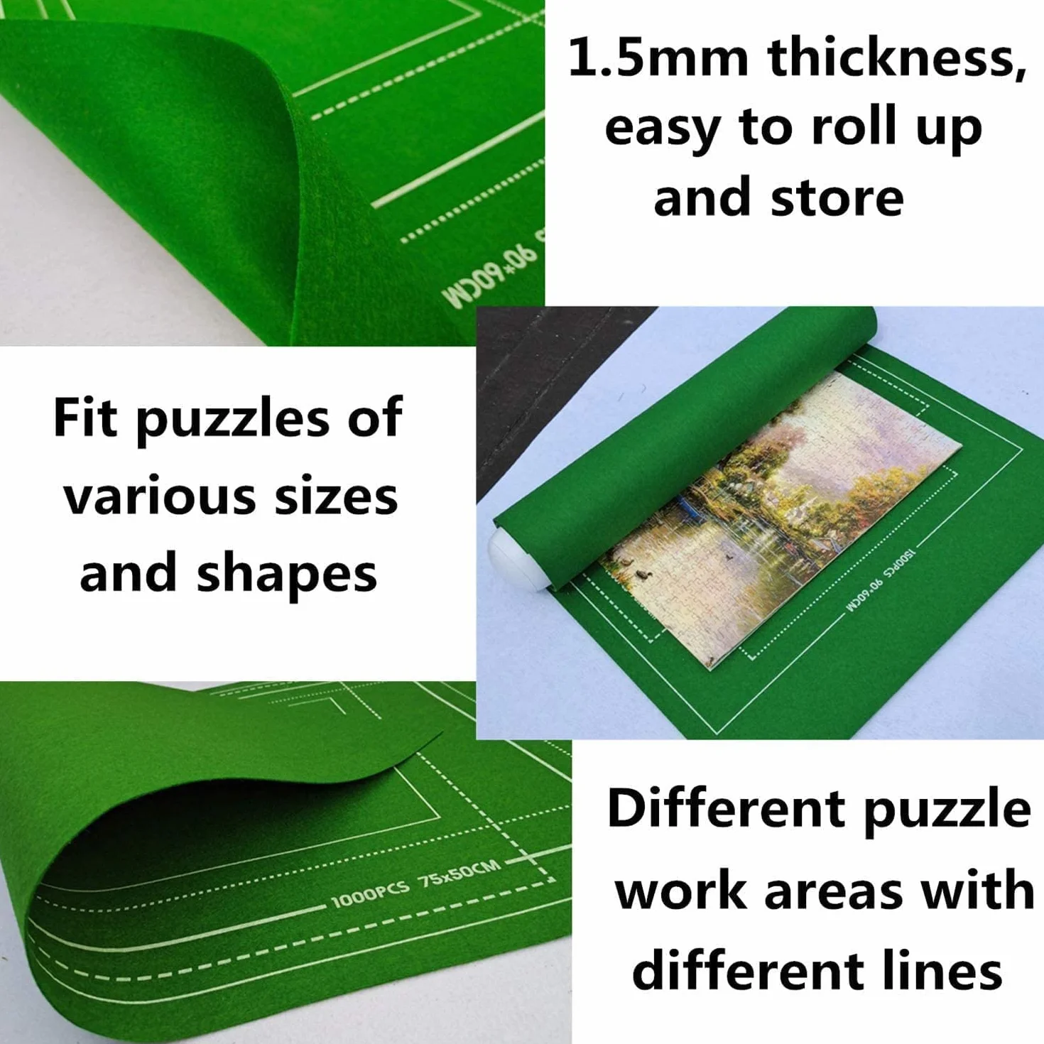 Tapete para Puzzle Roll Fieltro Puzzle Mat 1000/1500 Piezas Verde