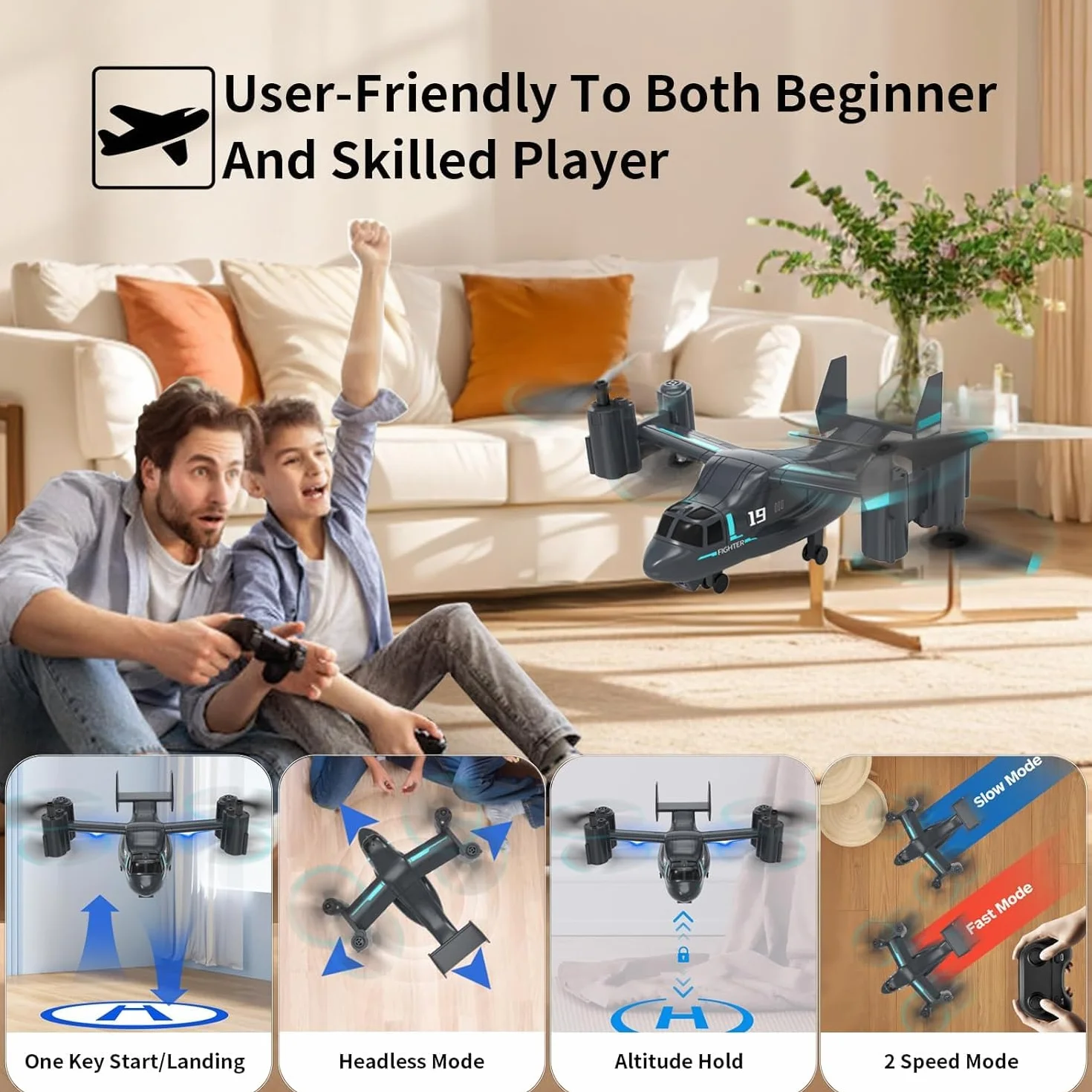 OBEST Helicóptero Teledirigido con Cámara 1080P, Mini RC FPV Drone Juguete, 2 Baterías